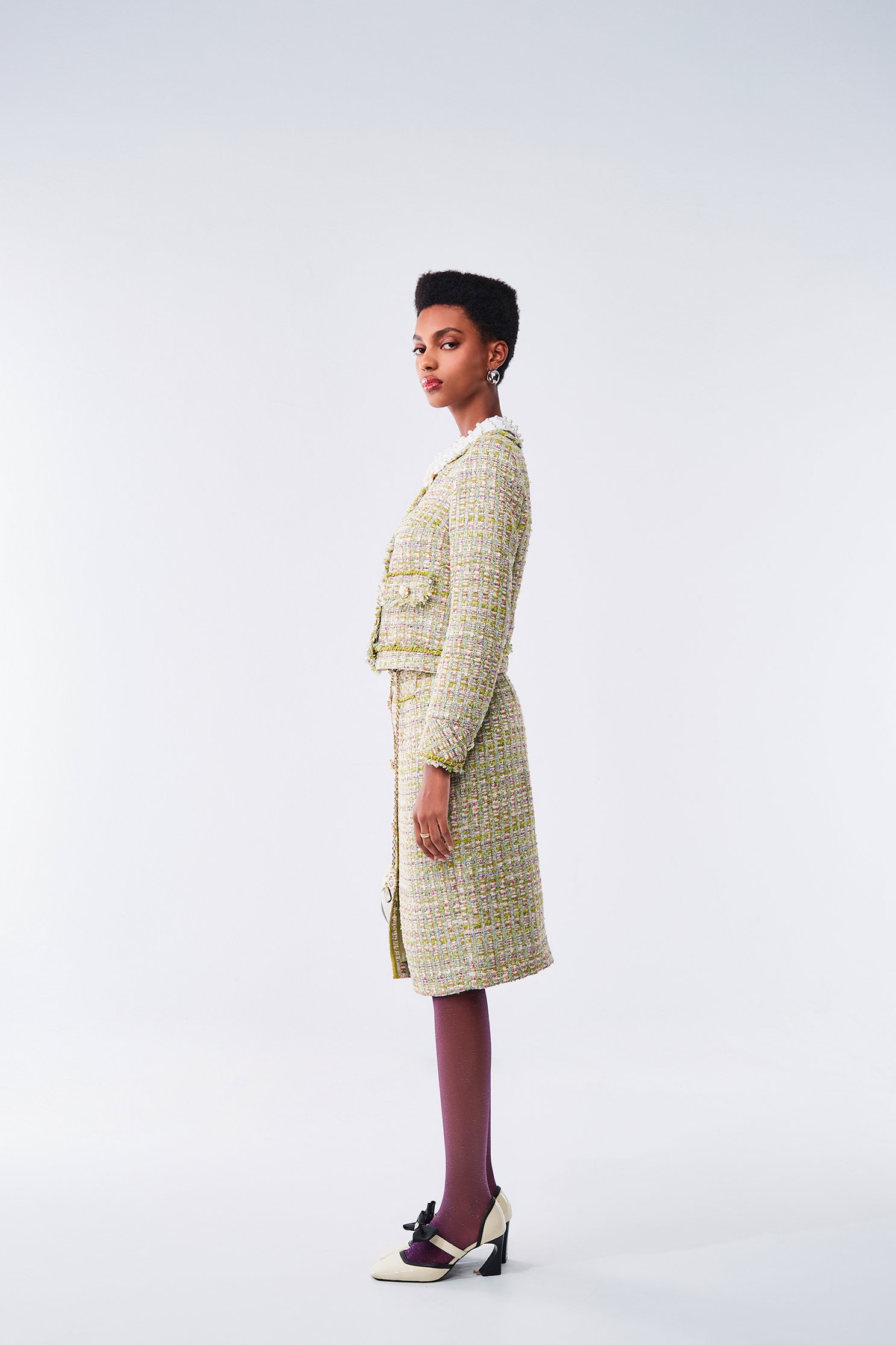 Button Front Tweed JacketButton Front Tweed Jacket,Jackets,Outerwear,pearl,Season (AW) Look