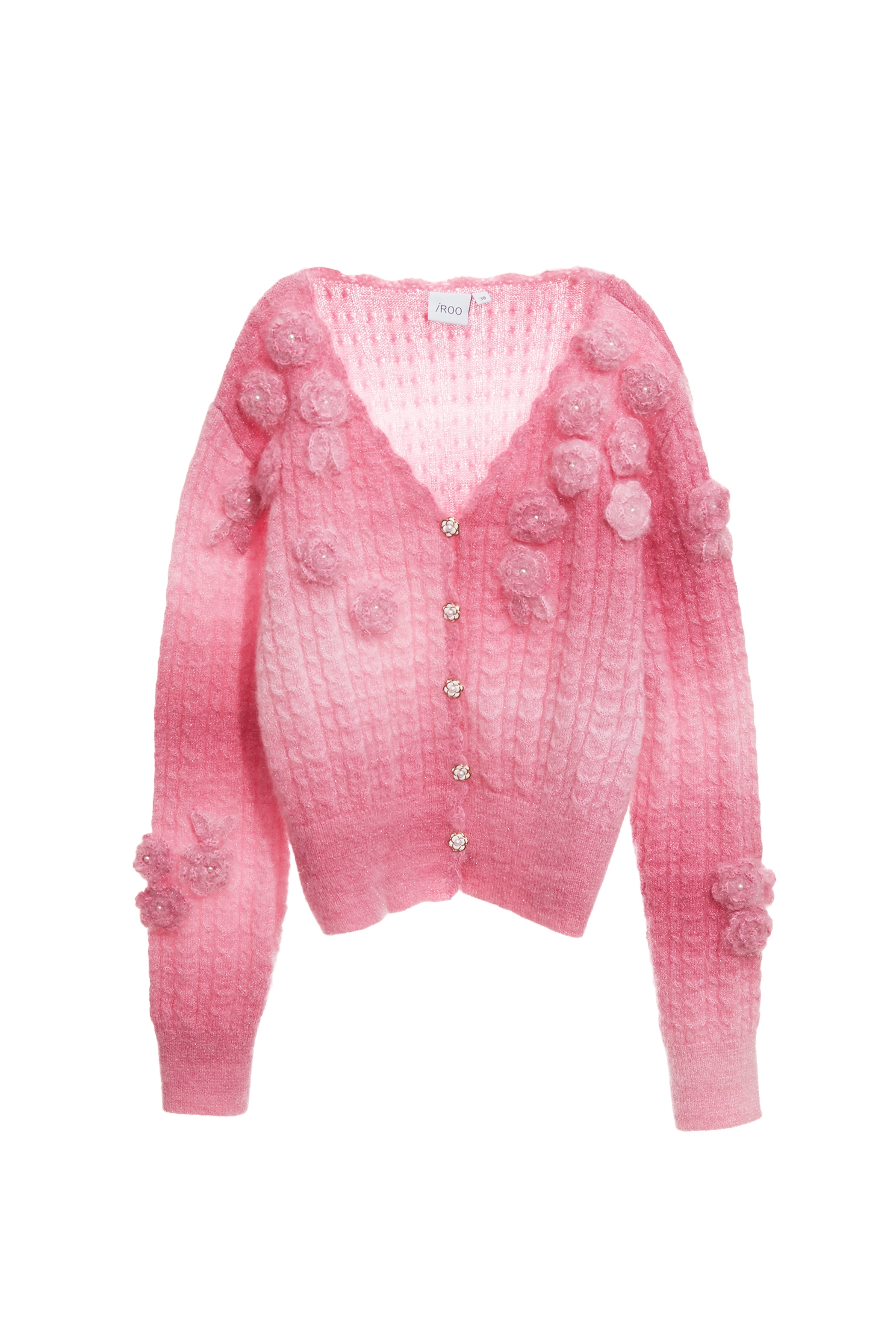 Rose Detail Pink Gradient Knit JacketRose Detail Pink Gradient Knit Jacket,Outerwear,pearl,Season (AW) Look,Knitted,Knitted coats