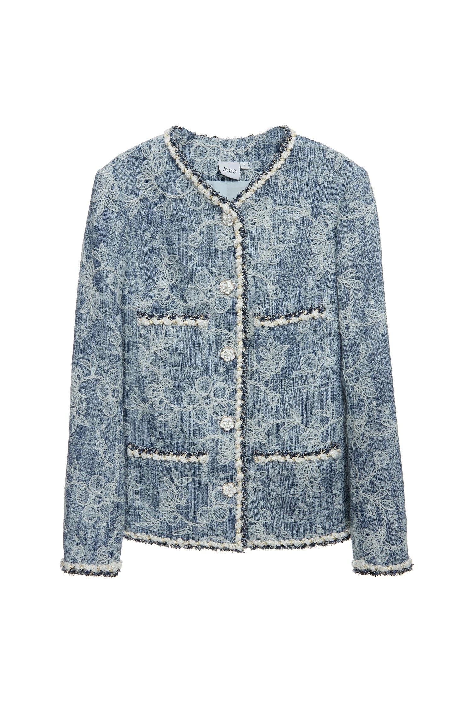 Floral Lace Detail Mid Length Denim JacketFloral Lace Detail Mid Length Denim Jacket,Embroidered,Outerwear,Season (SS) Look,Denim,Denim Jackets,Lace