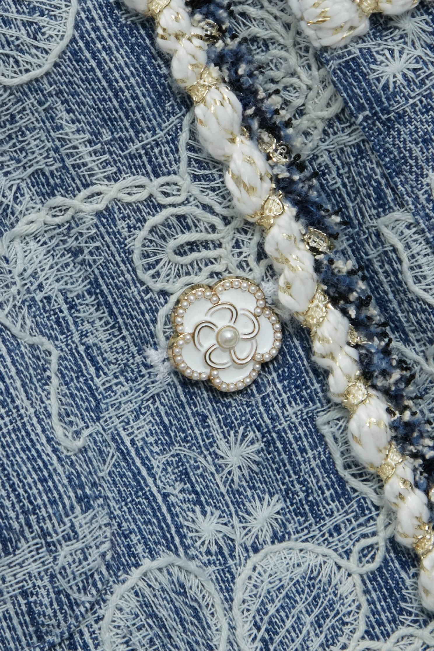 Floral Lace Detail Mid Length Denim JacketFloral Lace Detail Mid Length Denim Jacket,Embroidered,Outerwear,Season (SS) Look,Denim,Denim Jackets,Lace