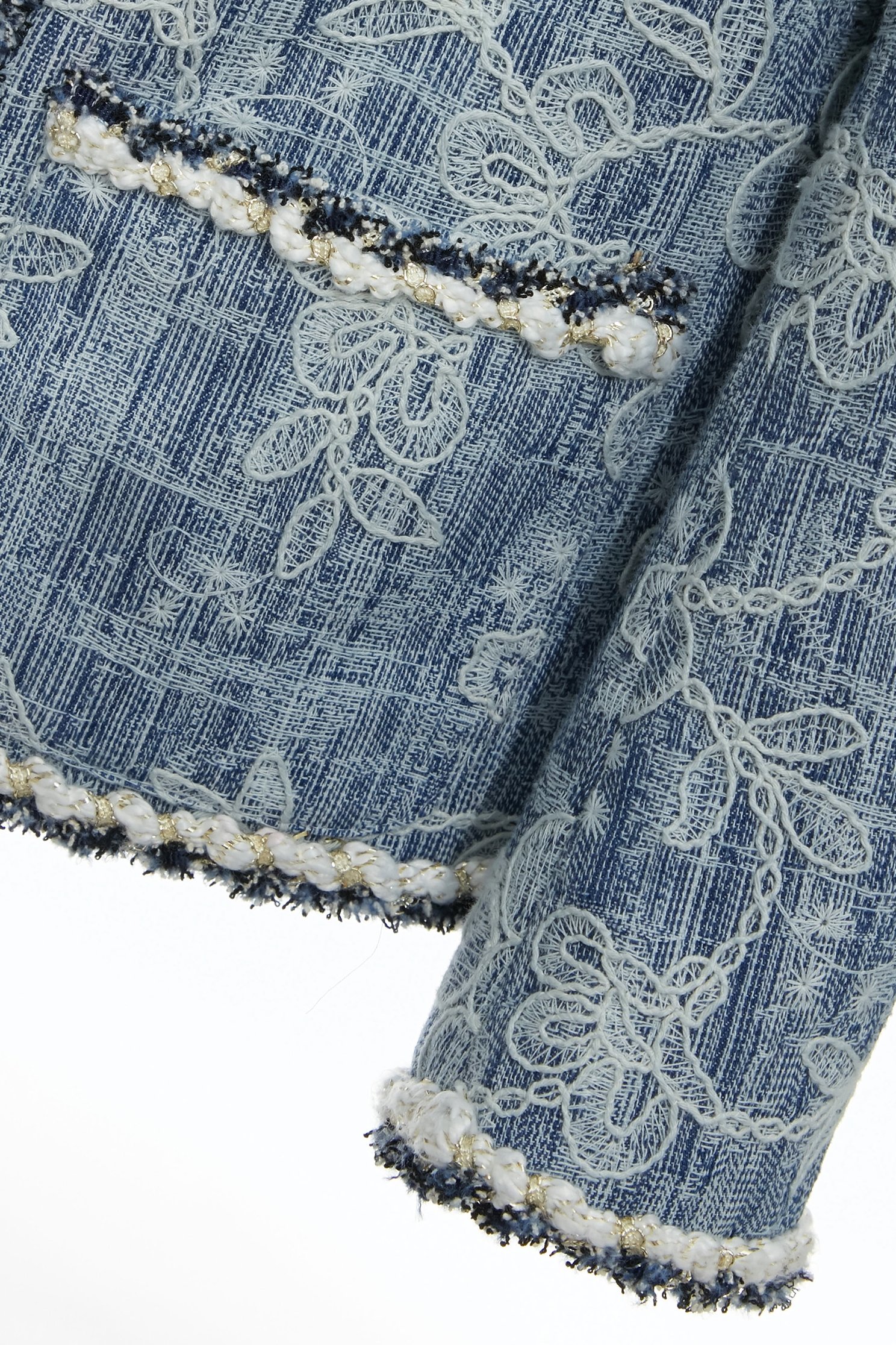 Floral Lace Detail Mid Length Denim JacketFloral Lace Detail Mid Length Denim Jacket,Embroidered,Outerwear,Season (SS) Look,Denim,Denim Jackets,Lace