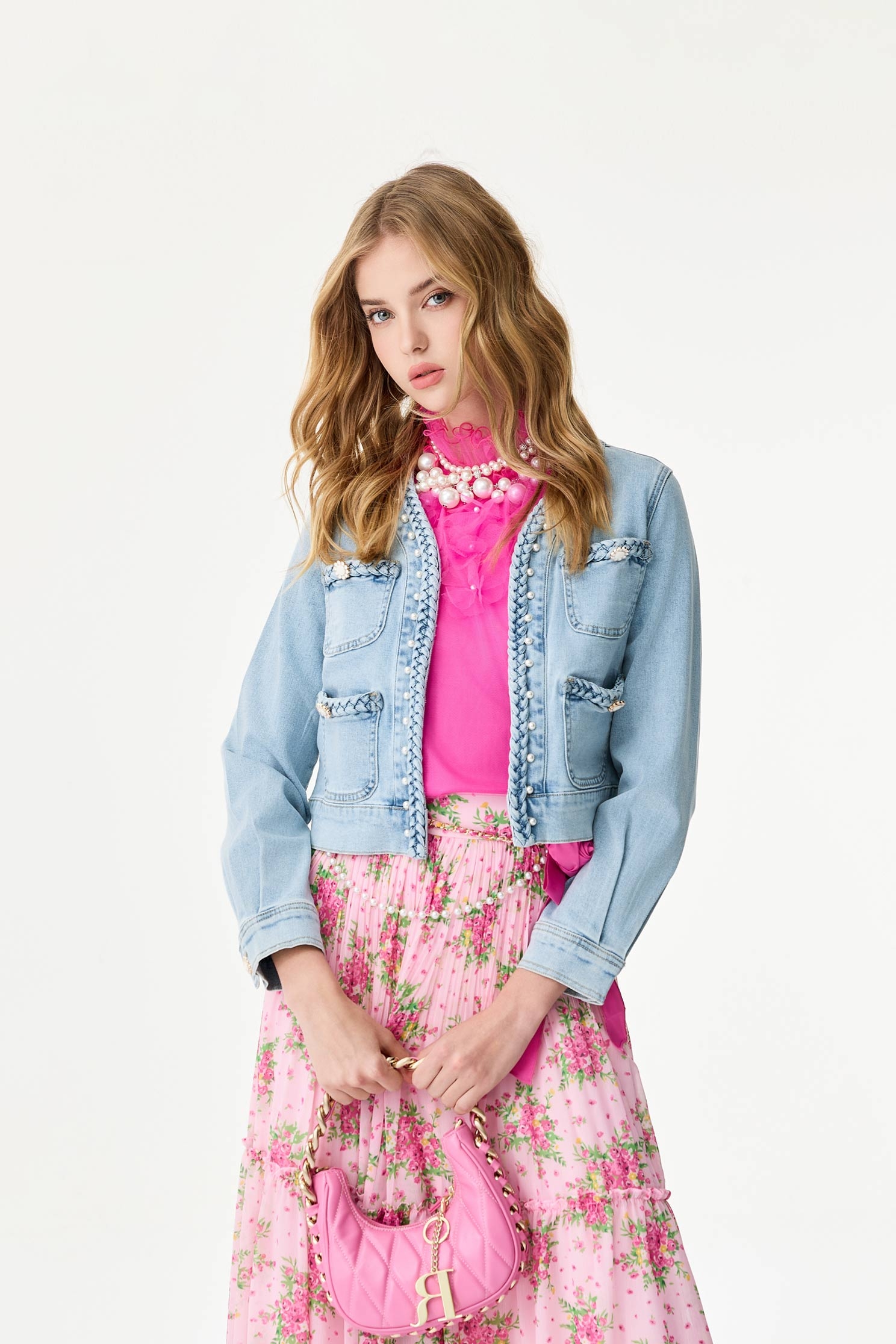 Braided Trim Denim JacketBraided Trim Denim Jacket,Outerwear,Season (SS) Look,Denim,Denim Jackets,pearl