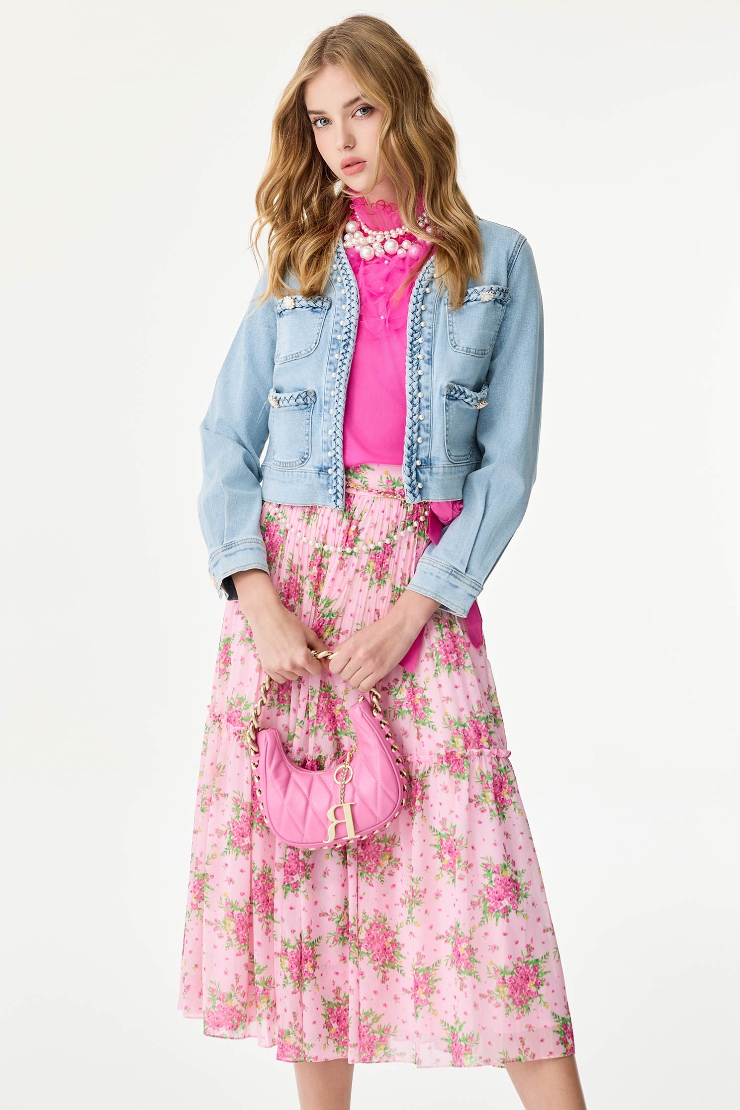 Braided Trim Denim JacketBraided Trim Denim Jacket,Outerwear,Season (SS) Look,Denim,Denim Jackets,pearl