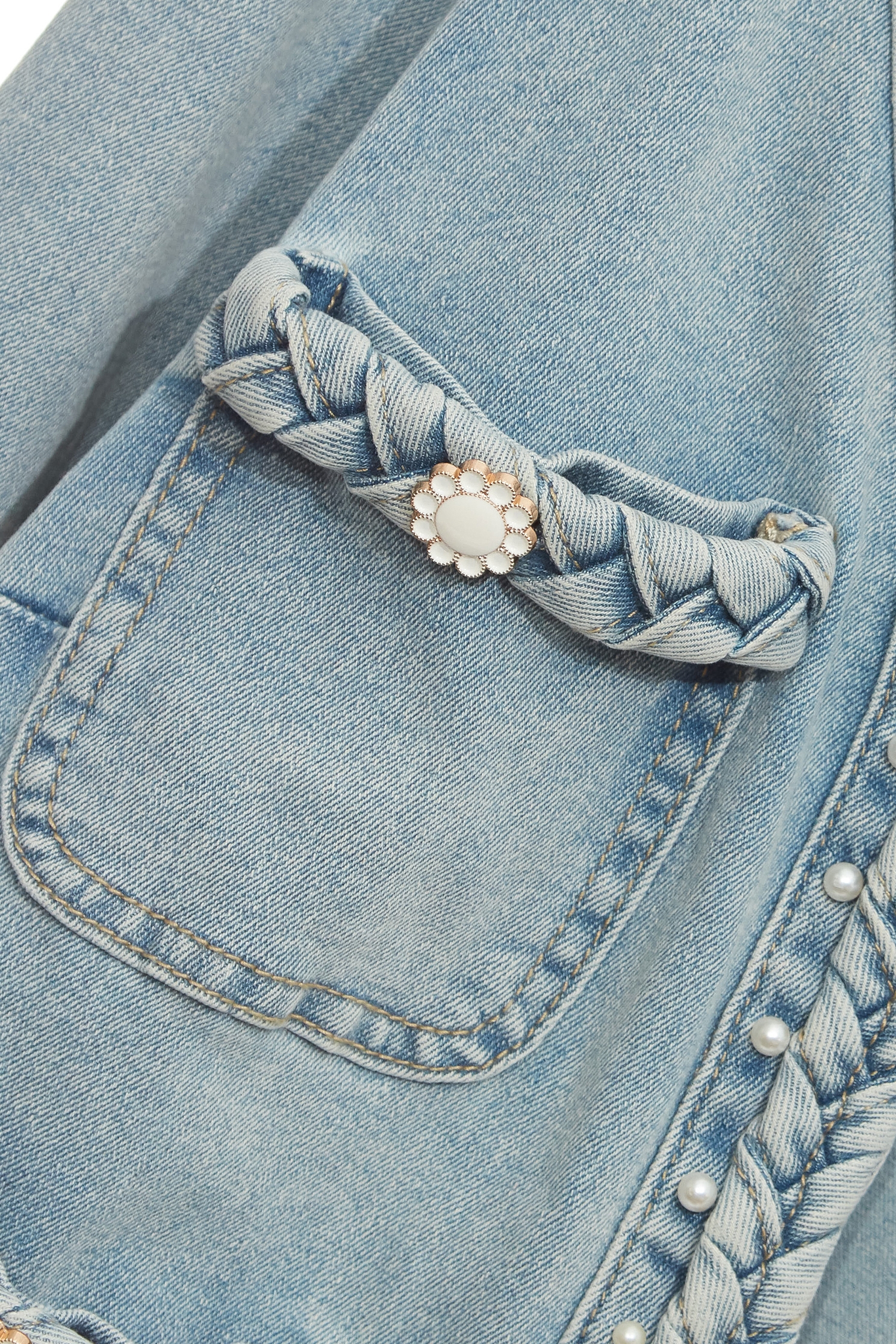 Braided Trim Denim JacketBraided Trim Denim Jacket,Outerwear,Season (SS) Look,Denim,Denim Jackets,pearl