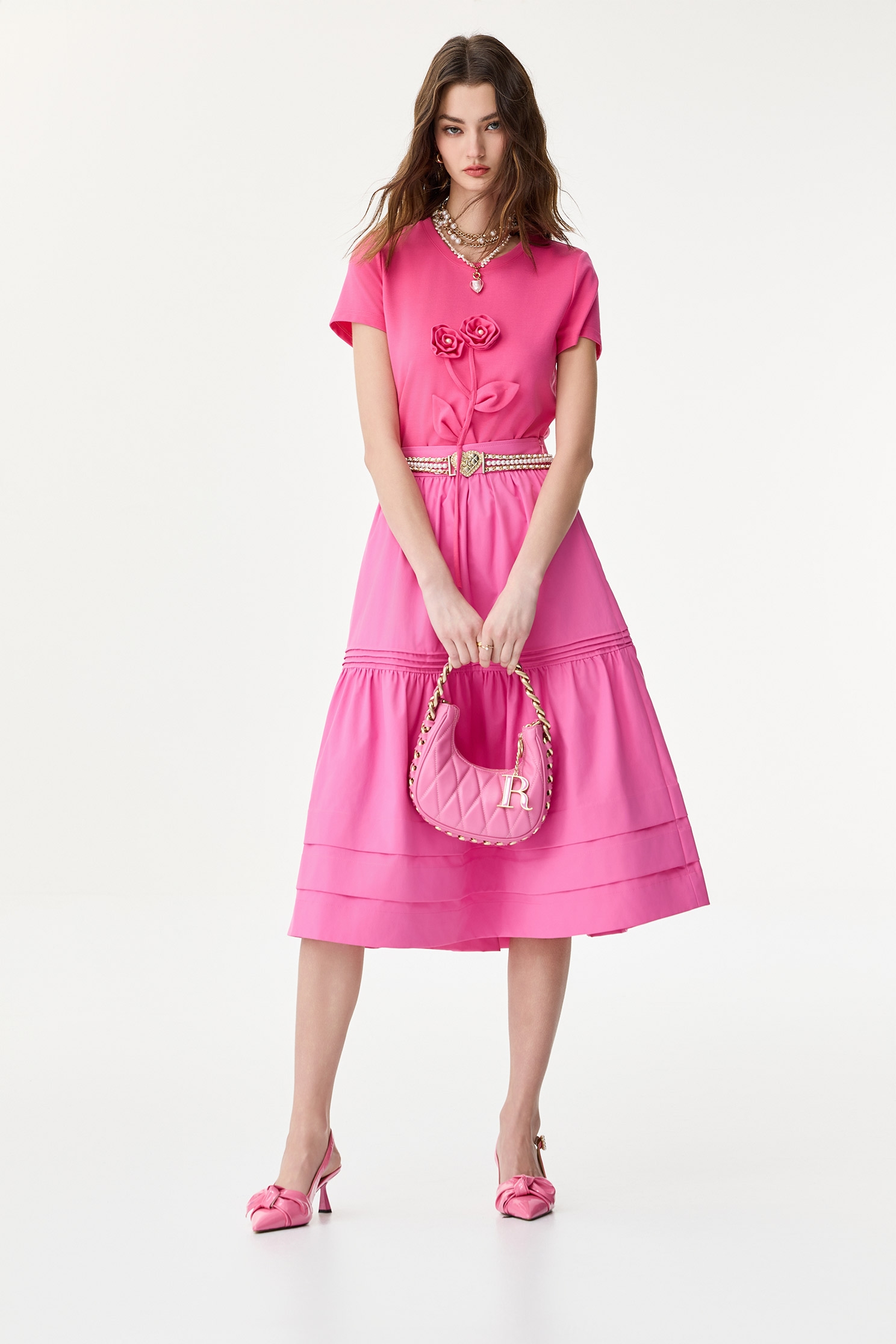 Fushia Pink Tiered SkirtFushia Pink Tiered Skirt,Season (SS) Look,Layered skirts,Midi skirts
