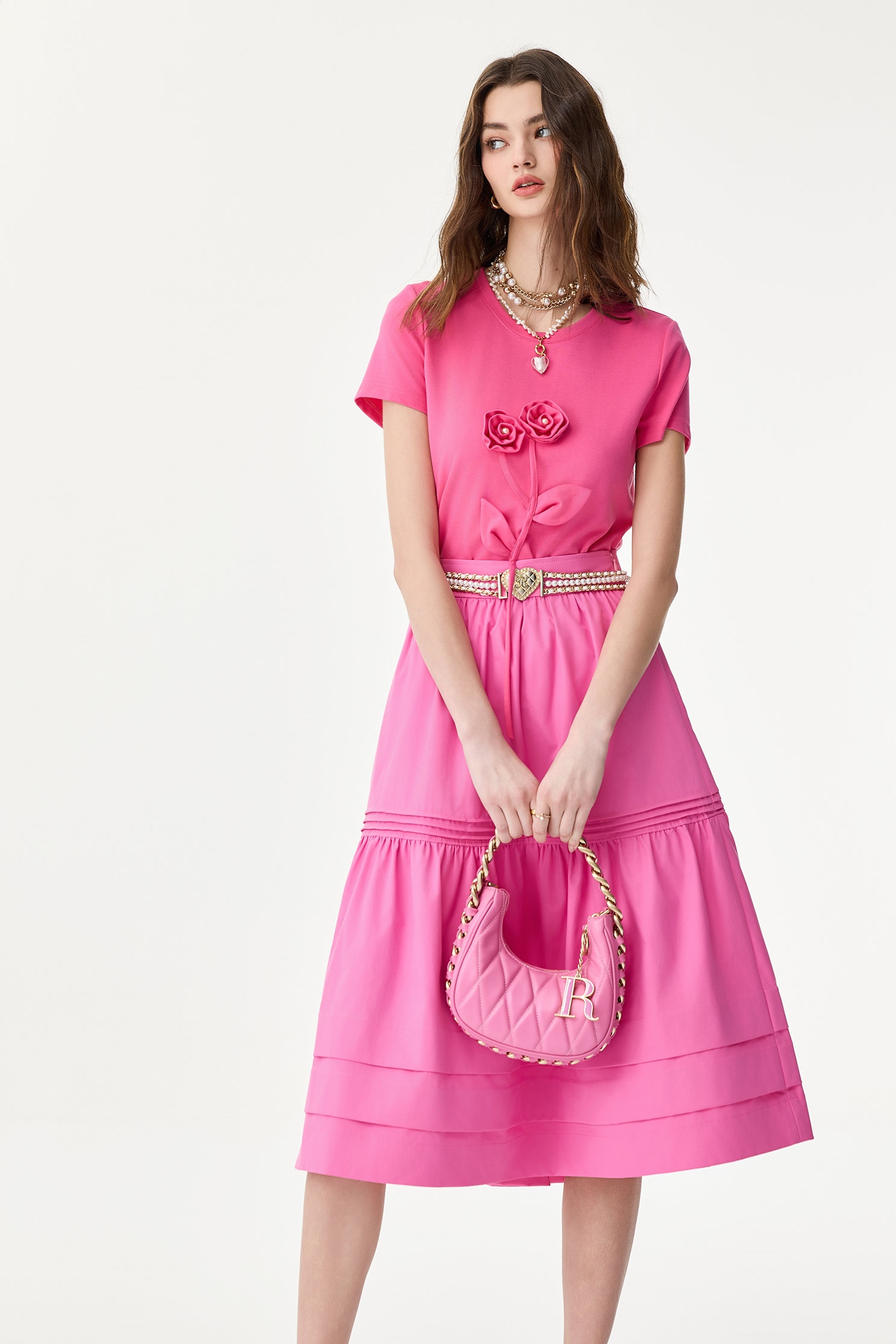 Fushia Pink Tiered SkirtFushia Pink Tiered Skirt,Season (SS) Look,Layered skirts,Midi skirts