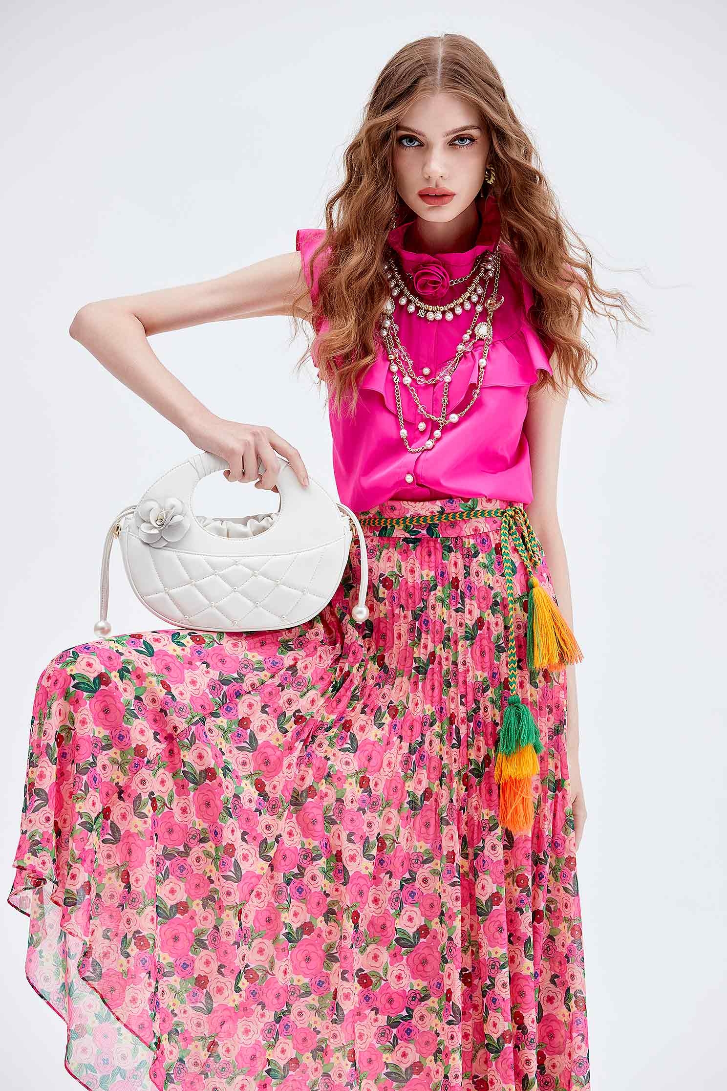 Floral Print Maxi SkirtFloral Print Maxi Skirt,Season (AW) Look,Belts,Midi skirts,Chiffon