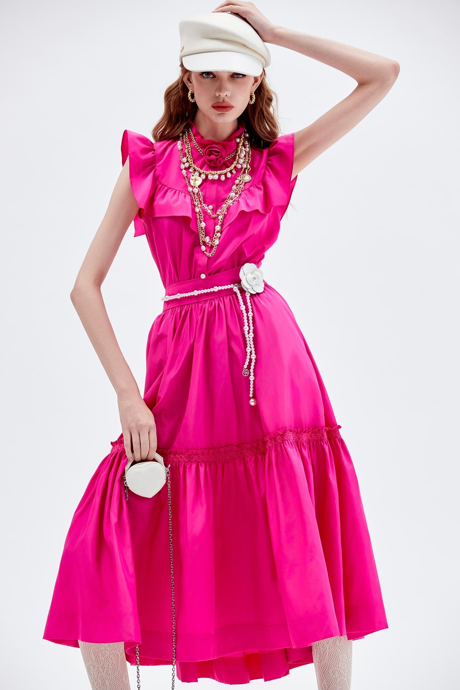 Fushia Pink Tiered SkirtFushia Pink Tiered Skirt,Embroidered,Season (AW) Look,Midi skirts