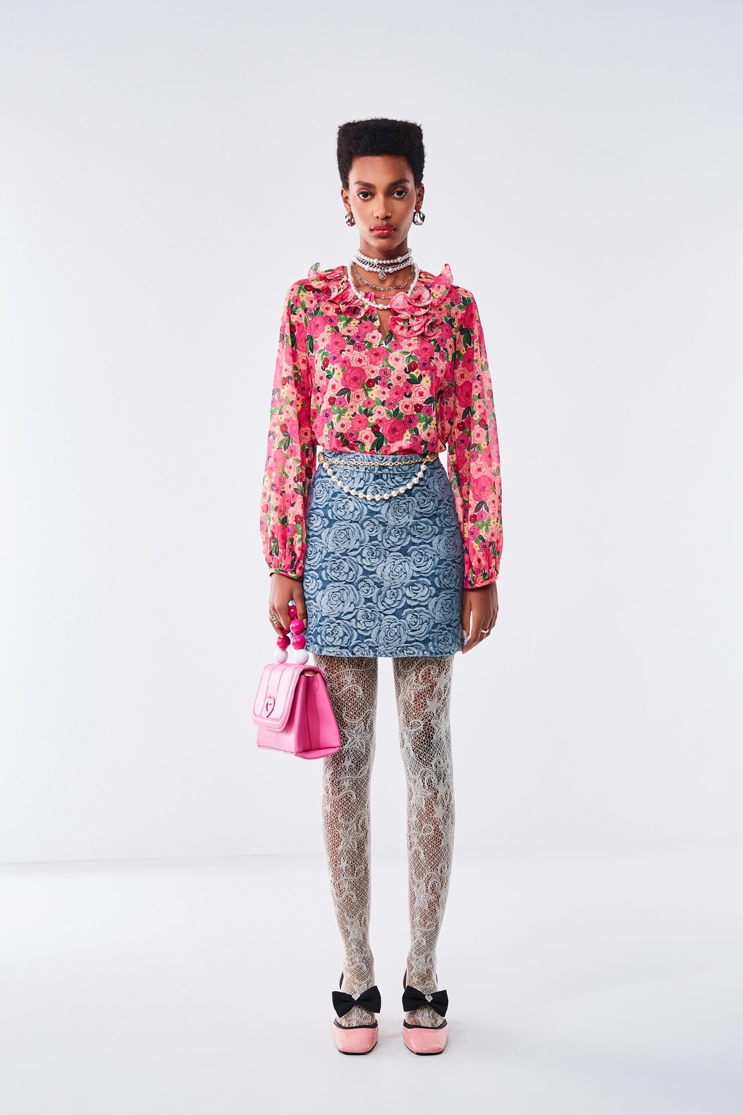 Rose Print Denim SkirtRose Print Denim Skirt,Denim,Denim mini skirts,Denim skirts,Mini skirts,Shorts,Season (AW) Look