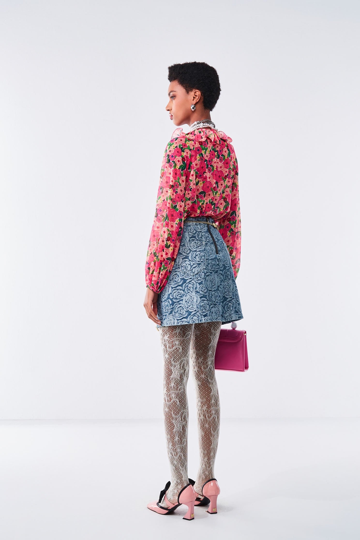 Rose Print Denim SkirtRose Print Denim Skirt,Denim,Denim mini skirts,Denim skirts,Mini skirts,Shorts,Season (AW) Look