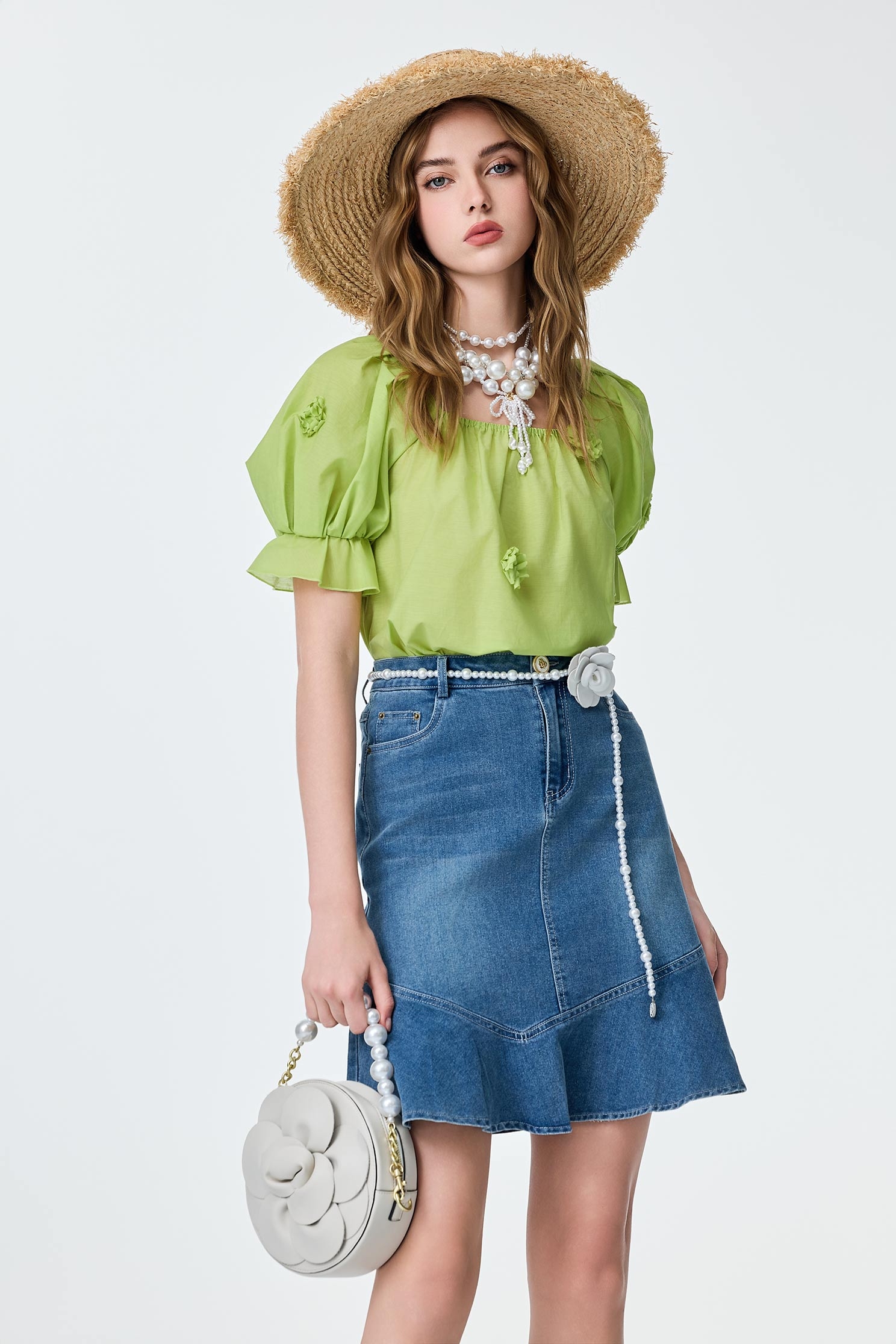 Fishtail Denim SkirtFishtail Denim Skirt,Season (SS) Look,Denim,Denim skirts,pearl