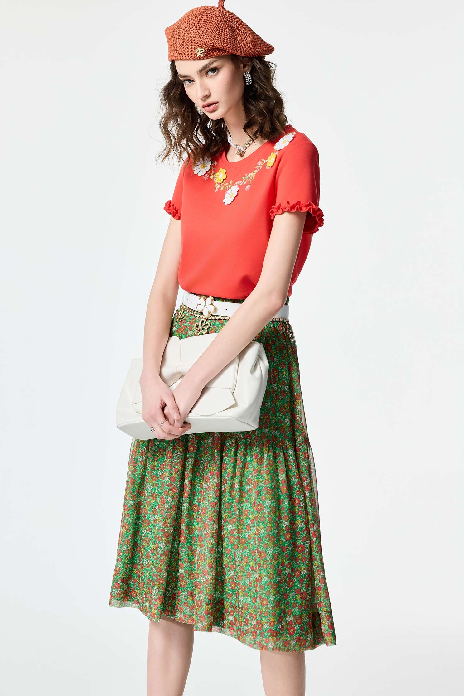 Floral Print Chiffon Midi SkirtFloral Print Chiffon Midi Skirt,Season (SS) Look,Chiffon,Chiffon skirts