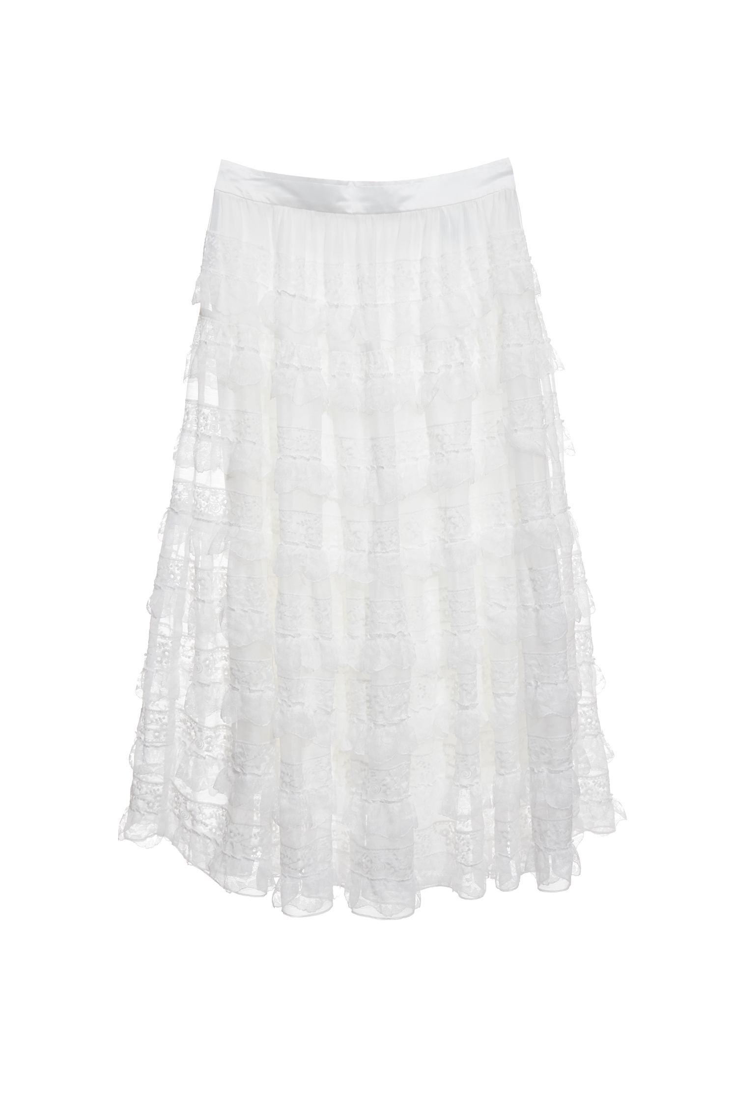 Lace Trim Detail Tiered SkirtLace Trim Detail Tiered Skirt,Season (SS) Look,White skirts,Layered skirts,Lace,Chiffon