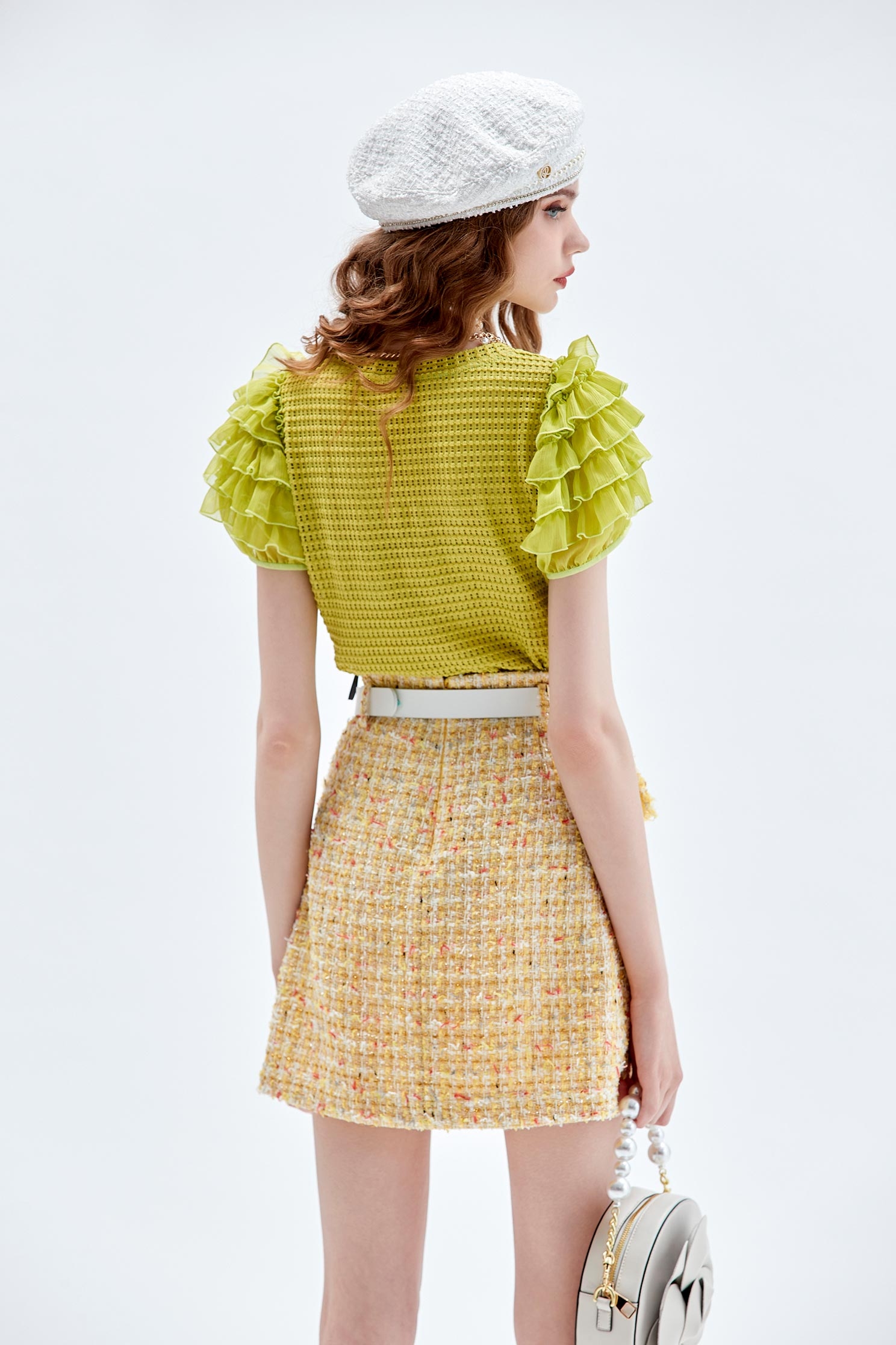 Yellow Tweed SkirtYellow Tweed Skirt,pearl,Mini skirts,Season (AW) Look,Belts