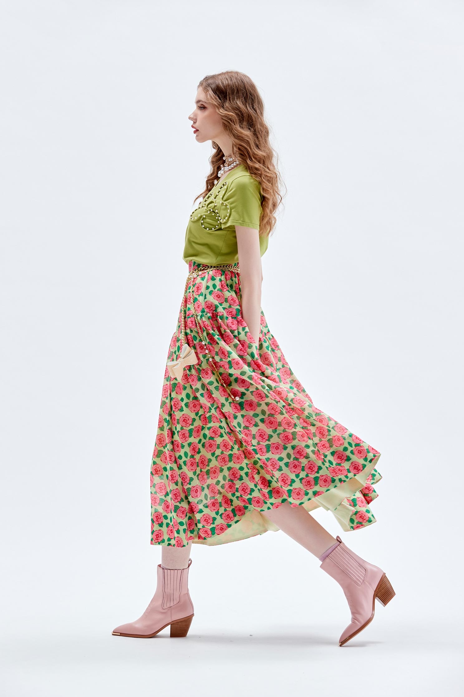 Rose Print Chiffon SkirtRose Print Chiffon Skirt,Season (AW) Look,Midi skirts,Chiffon