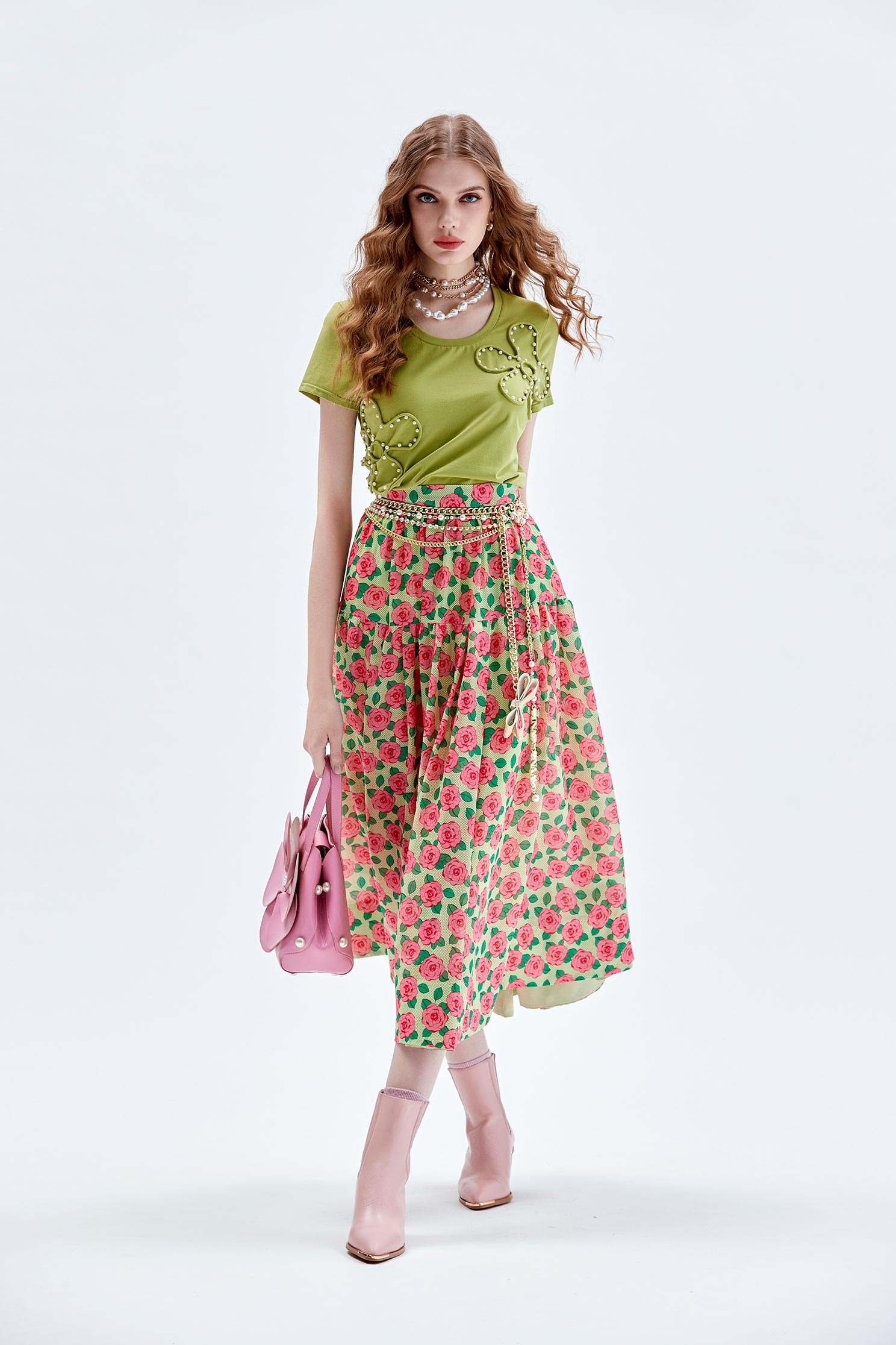 Rose Print Chiffon SkirtRose Print Chiffon Skirt,Season (AW) Look,Midi skirts,Chiffon