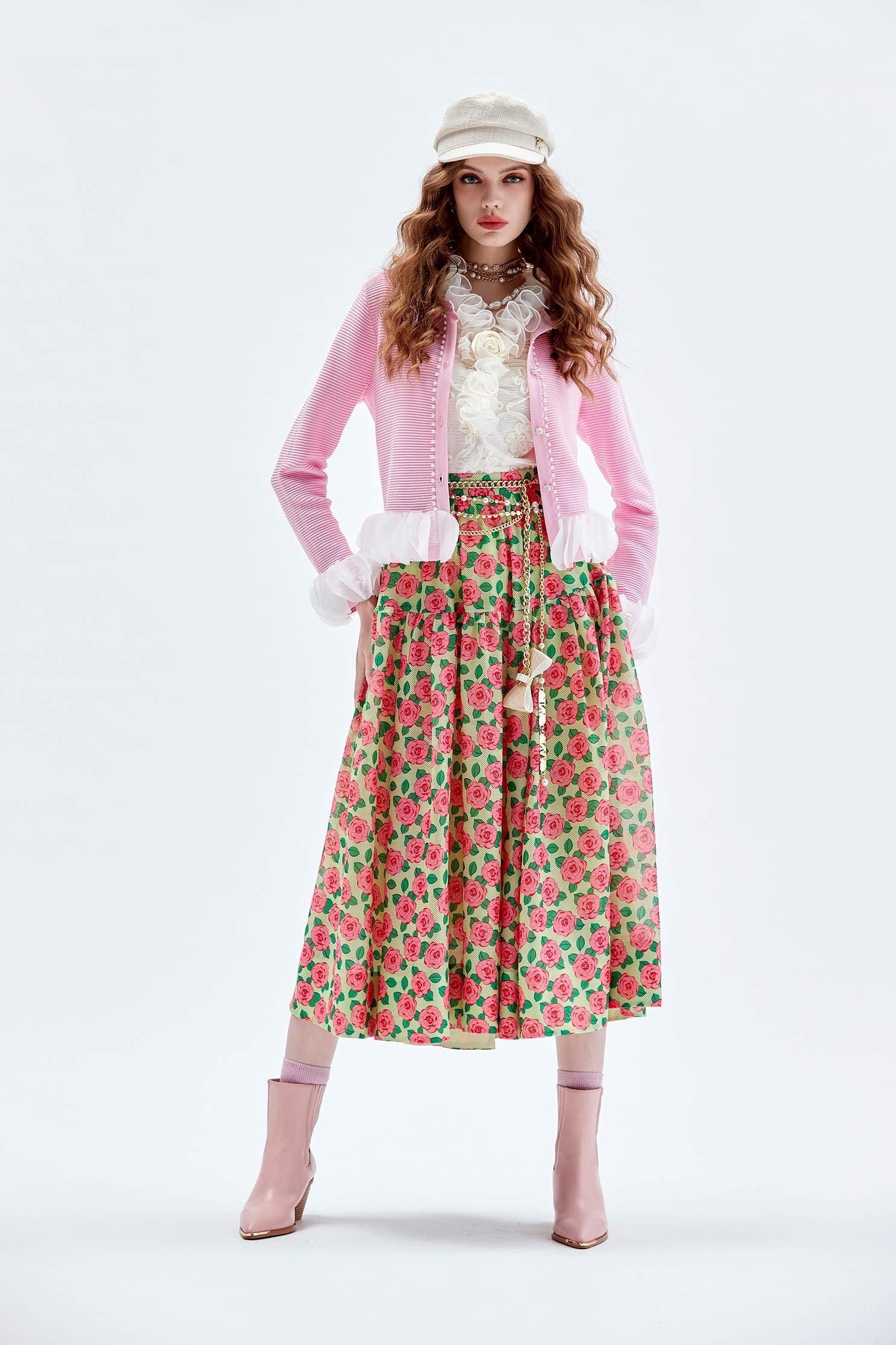 Rose Print Chiffon SkirtRose Print Chiffon Skirt,Season (AW) Look,Midi skirts,Chiffon