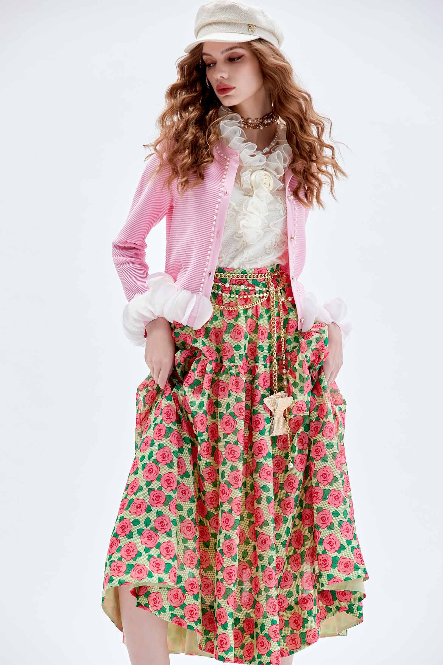 Rose Print Chiffon SkirtRose Print Chiffon Skirt,Season (AW) Look,Midi skirts,Chiffon