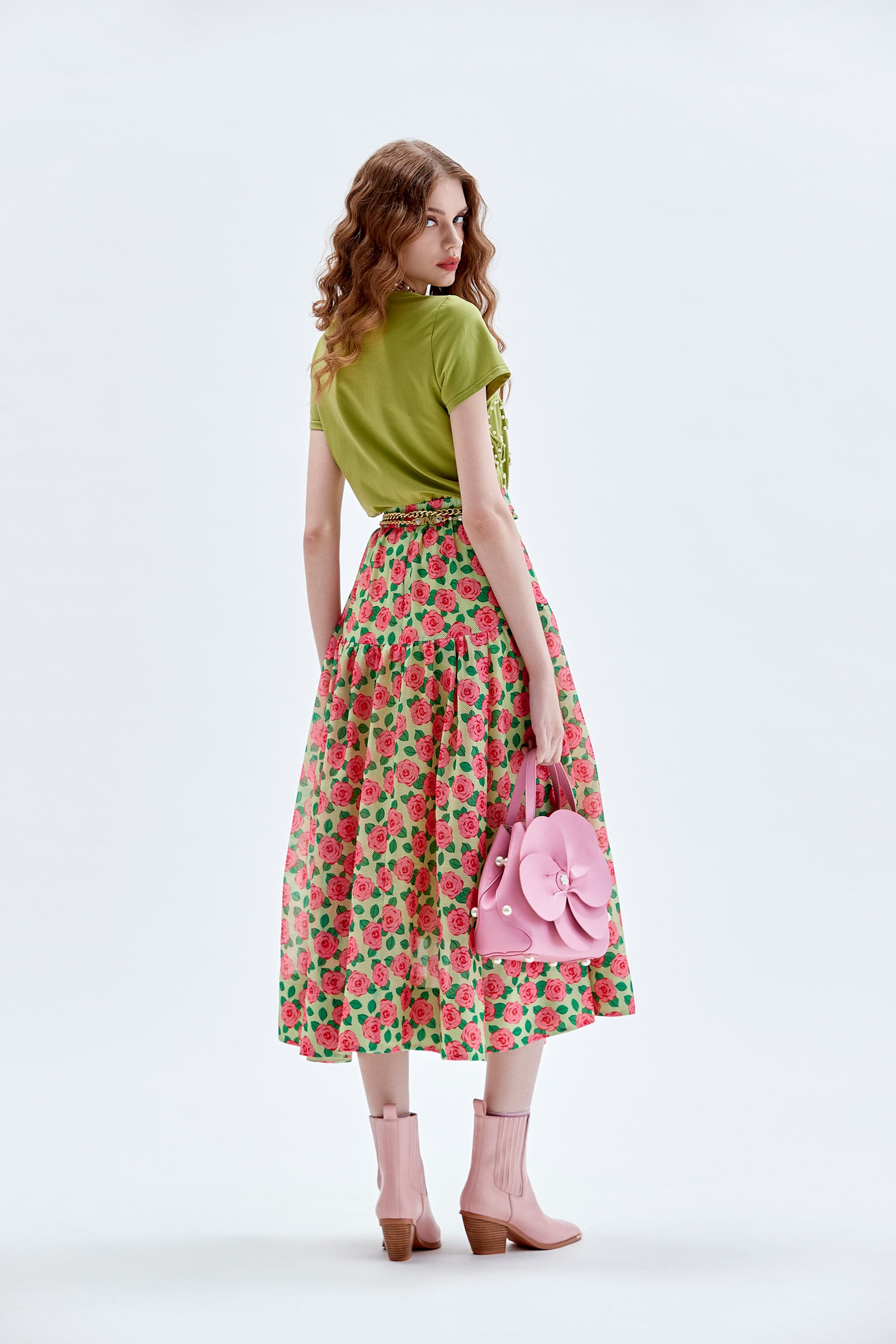 Rose Print Chiffon SkirtRose Print Chiffon Skirt,Season (AW) Look,Midi skirts,Chiffon