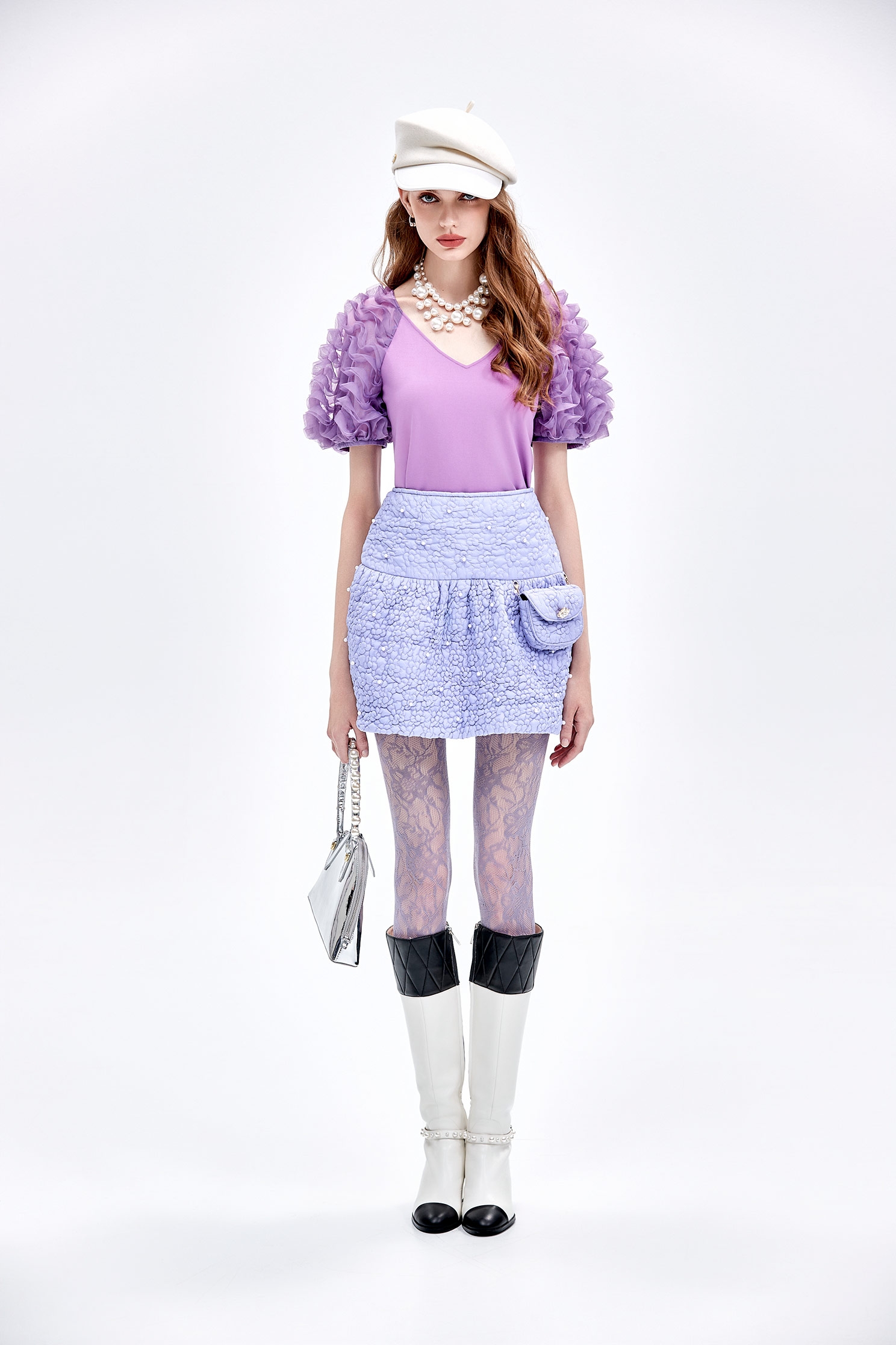 Quilted Lavender Short SkirtQuilted Lavender Short Skirt,pearl,Mini skirts,Shorts,Season (AW) Look