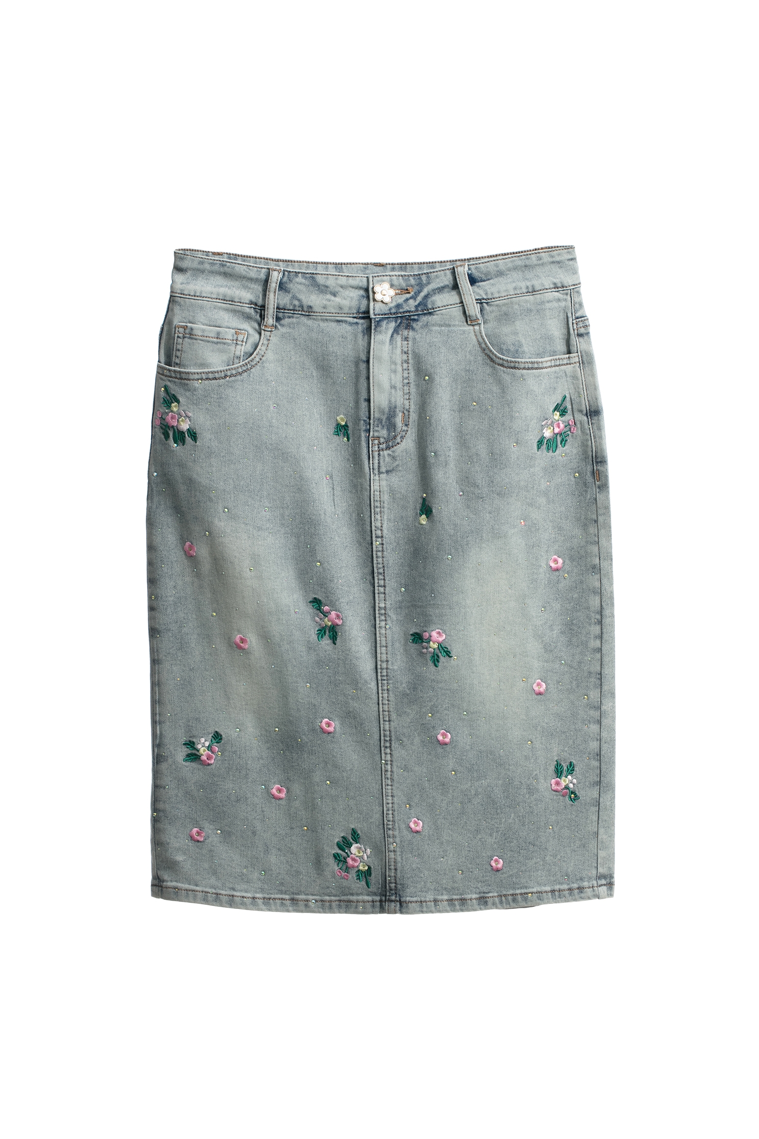 Floral Embroidery Sequin Detail Denim Pencil SkirtFloral Embroidery Sequin Detail Denim Pencil Skirt,Embroidered,Denim,Denim skirts,Season (AW) Look,Midi skirts