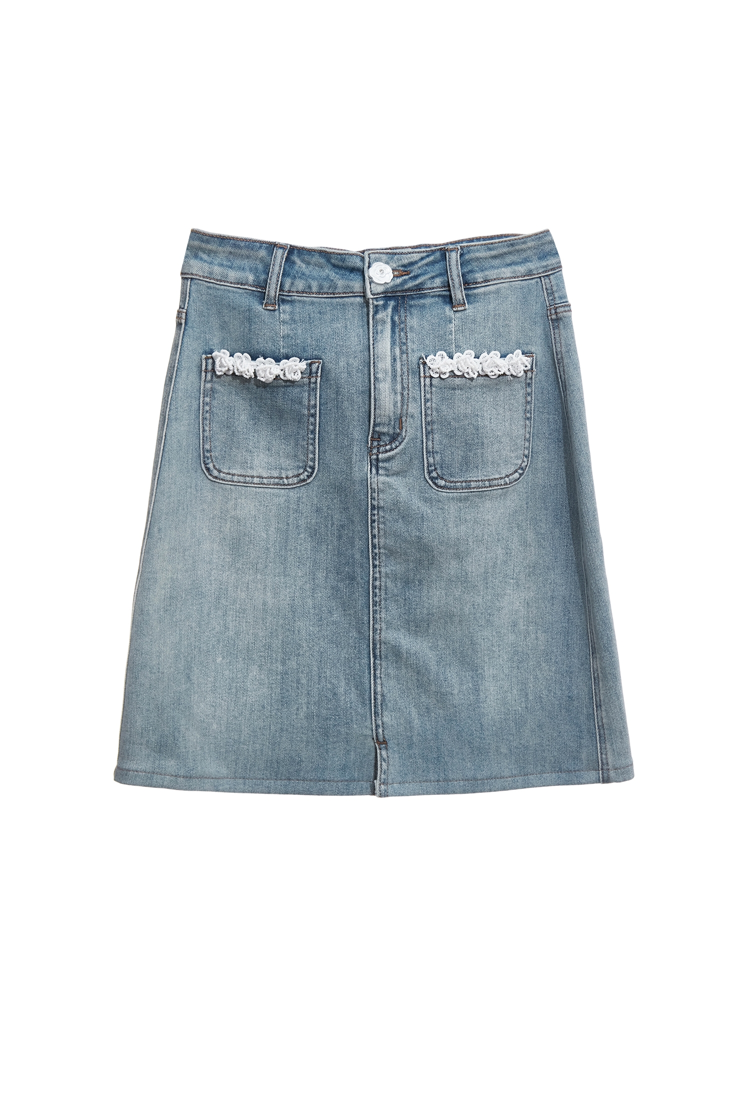 Floral Lace Detail Denim SkirtFloral Lace Detail Denim Skirt,Office Looks,Denim,Denim skirts,Season (AW) Look,Valentine,blossoms,Lace,Lace skirts,upperclass,Midi skirts