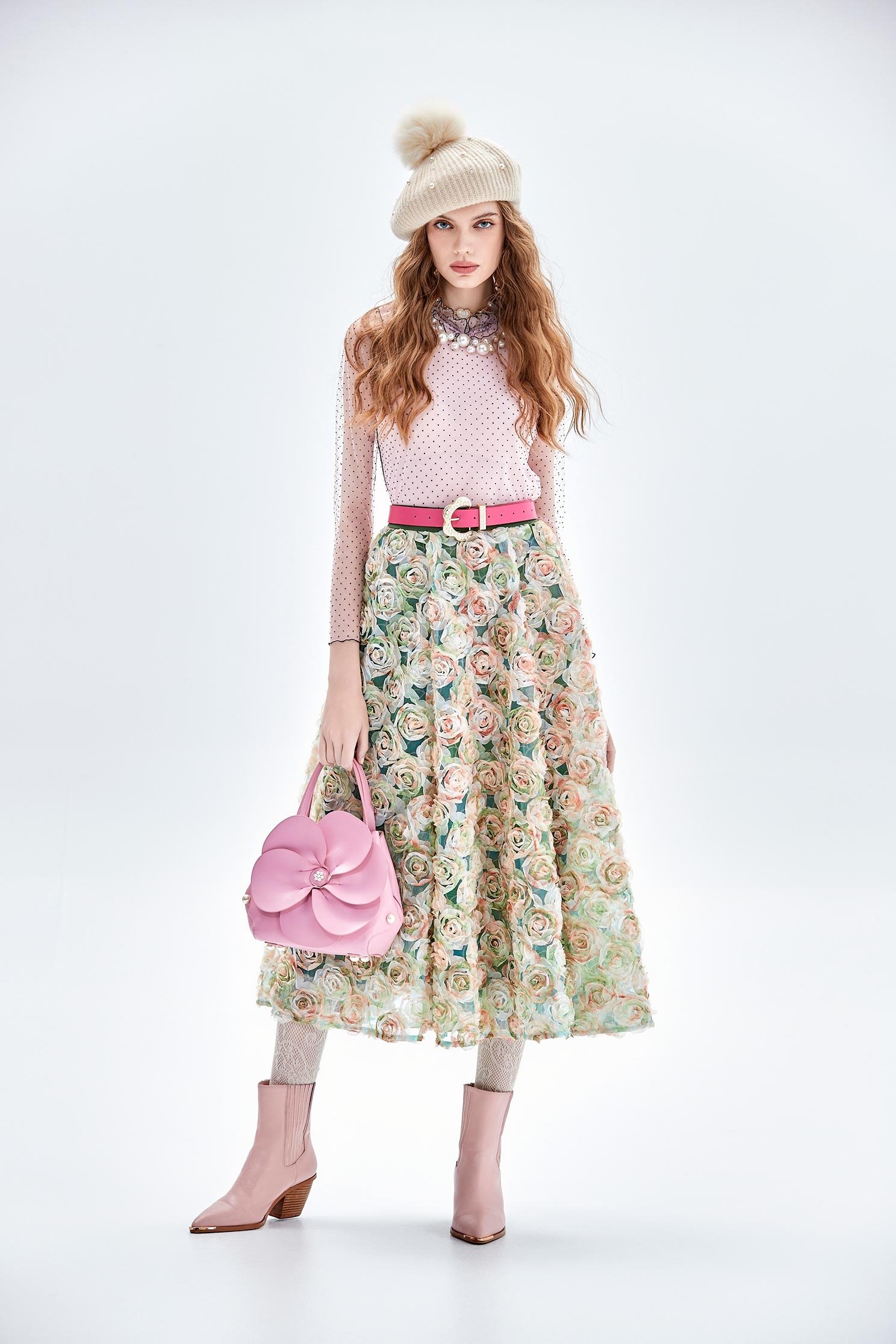 3-D Mesh Floral Maxi Skirt3-D Mesh Floral Maxi Skirt,Embroidered,Season (AW) Look,Mesh fabric,Midi skirts