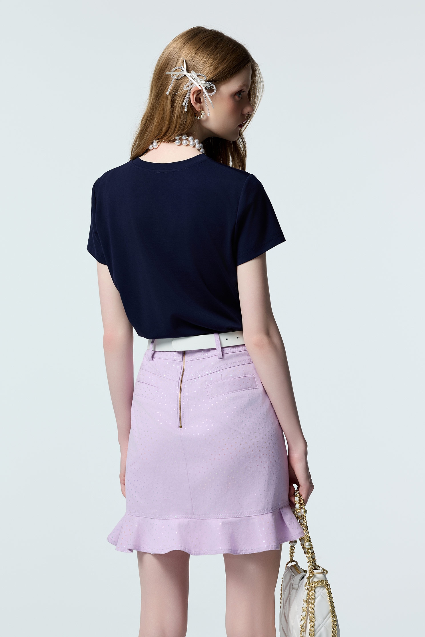 Silver Star Print Ruffle Denim SkirtSilver Star Print Ruffle Denim Skirt,co-ord sets,Denim,Denim skirts,Mini skirts,Season (AW) Look,Valentine
