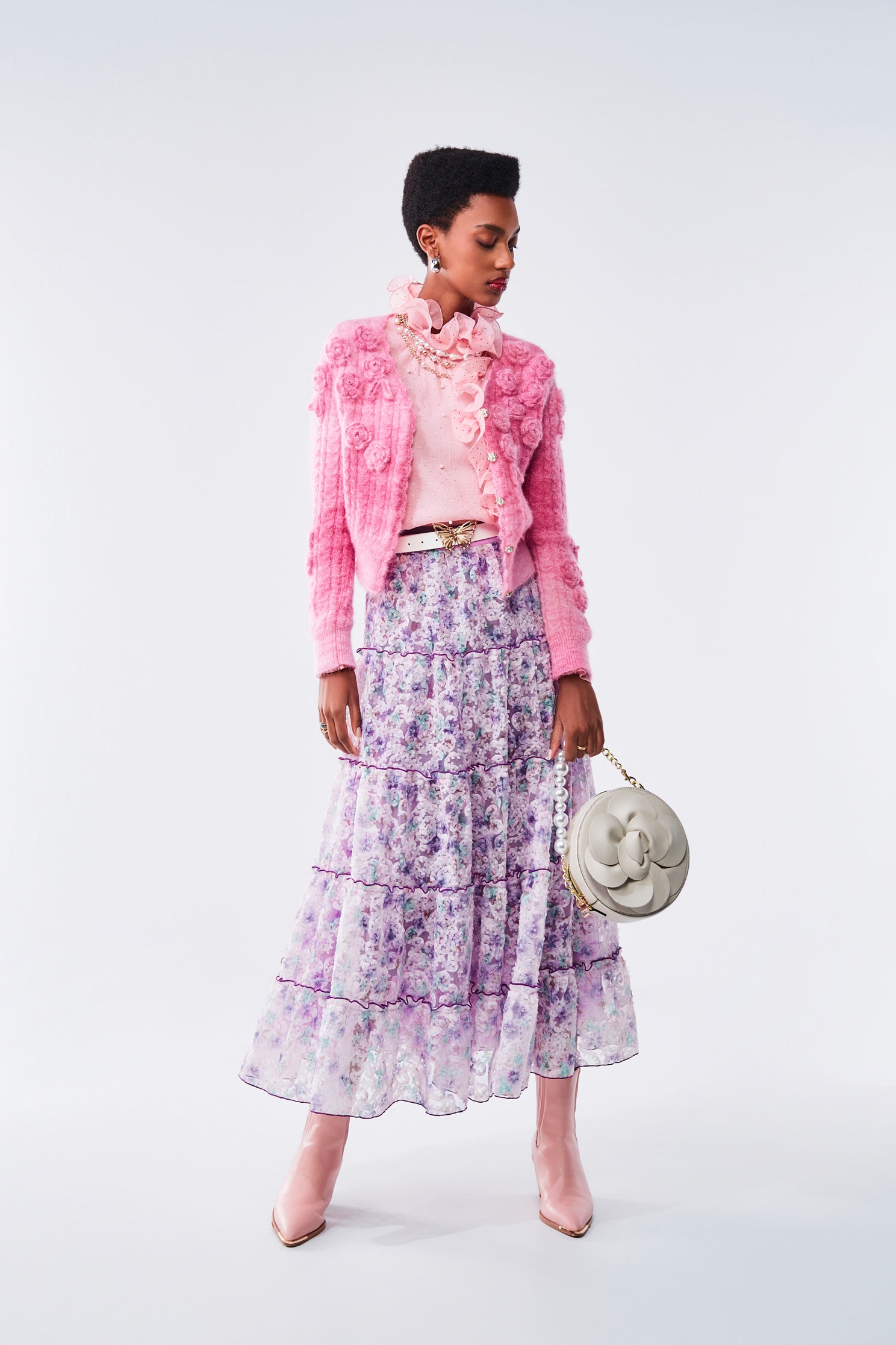 Gradient Lilac Organza Cloud Pattern Maxi SkirtGradient Lilac Organza Cloud Pattern Maxi Skirt,Embroidered,Season (AW) Look,Layered skirts,Midi skirts