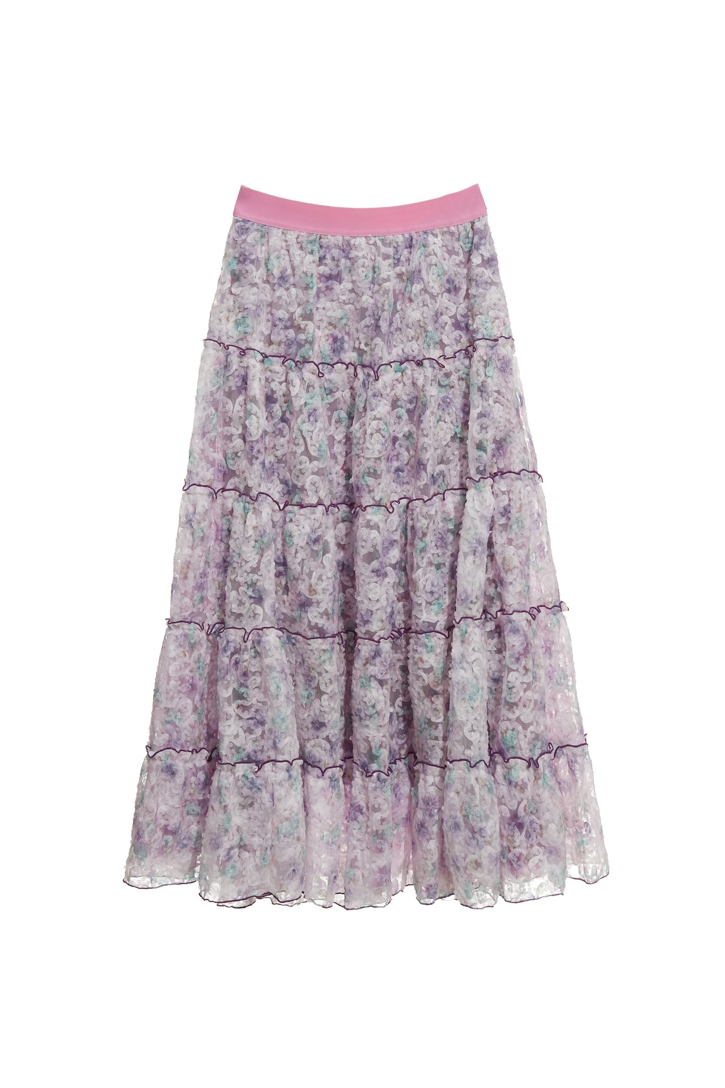 Gradient Lilac Organza Cloud Pattern Maxi SkirtGradient Lilac Organza Cloud Pattern Maxi Skirt,Embroidered,Season (AW) Look,Layered skirts,Midi skirts