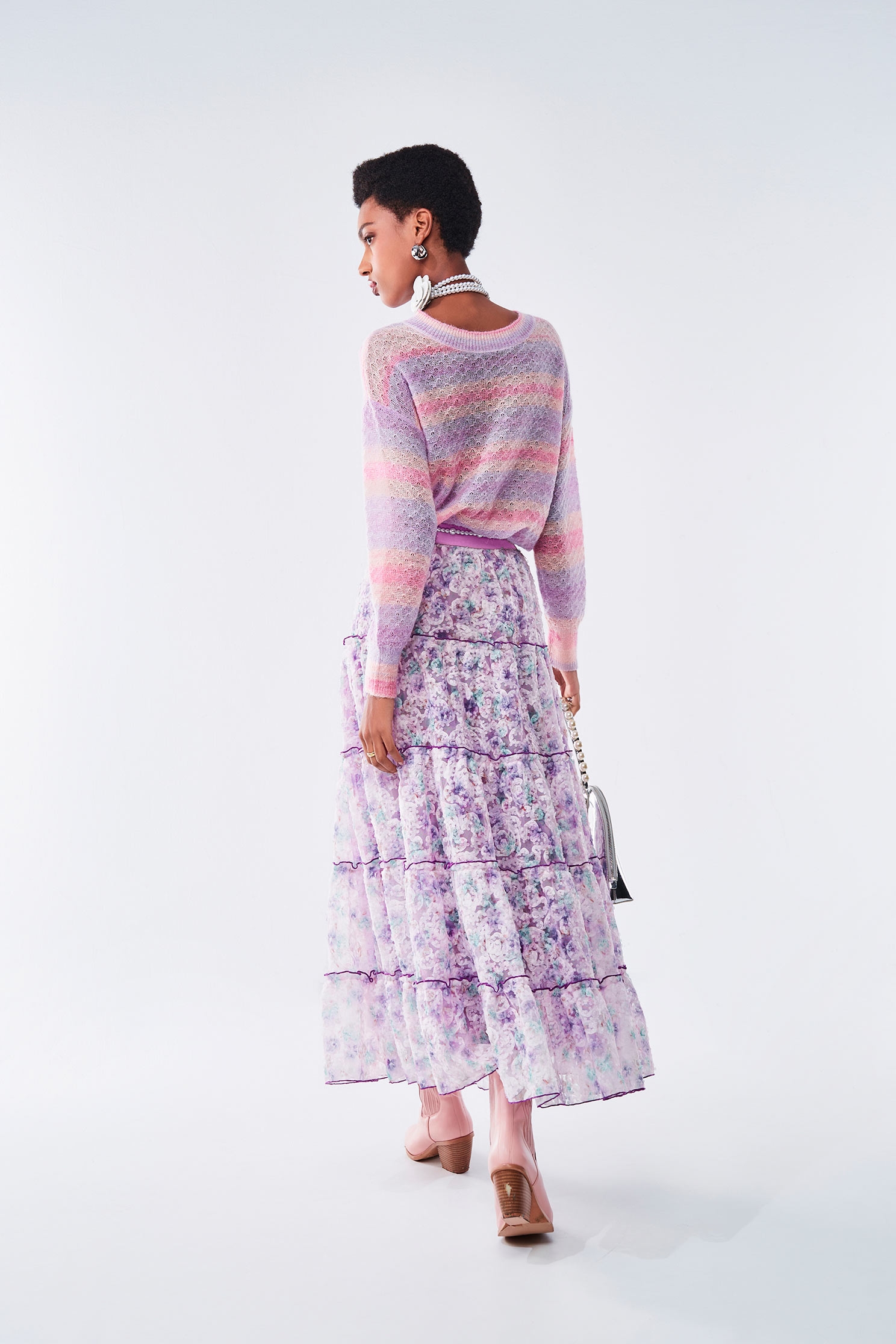 Gradient Lilac Organza Cloud Pattern Maxi SkirtGradient Lilac Organza Cloud Pattern Maxi Skirt,Embroidered,Season (AW) Look,Layered skirts,Midi skirts