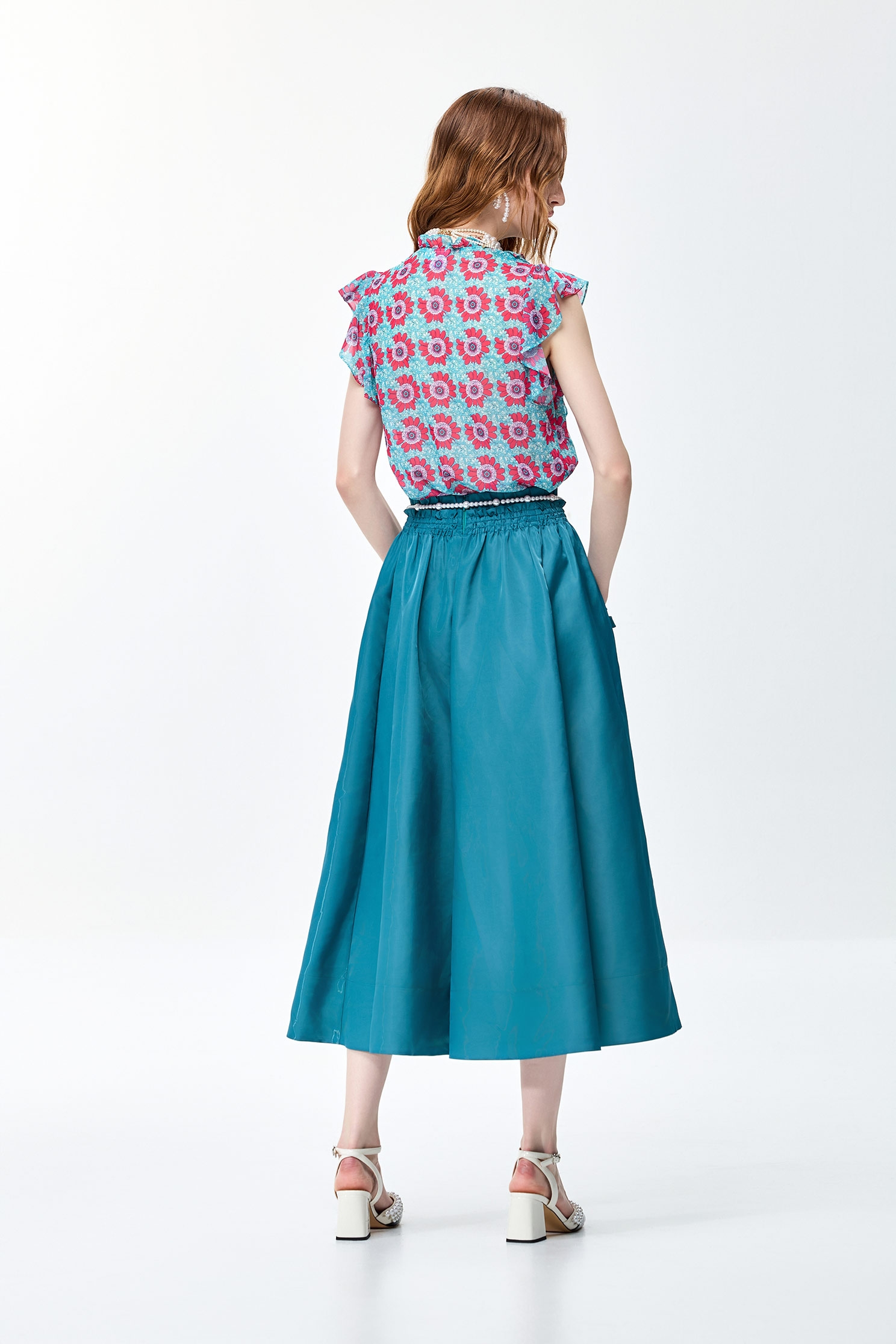 Bow Detail Cyan SkirtBow Detail Cyan Skirt,Season (SS) Look,bows,Midi skirts