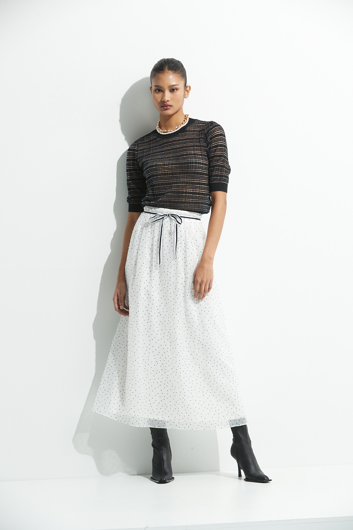 Dotted Organza Midi SkirtChiffon long skirt with dot design,Season (AW) Look,Midi skirts,Chiffon,Chiffon Midi skirts