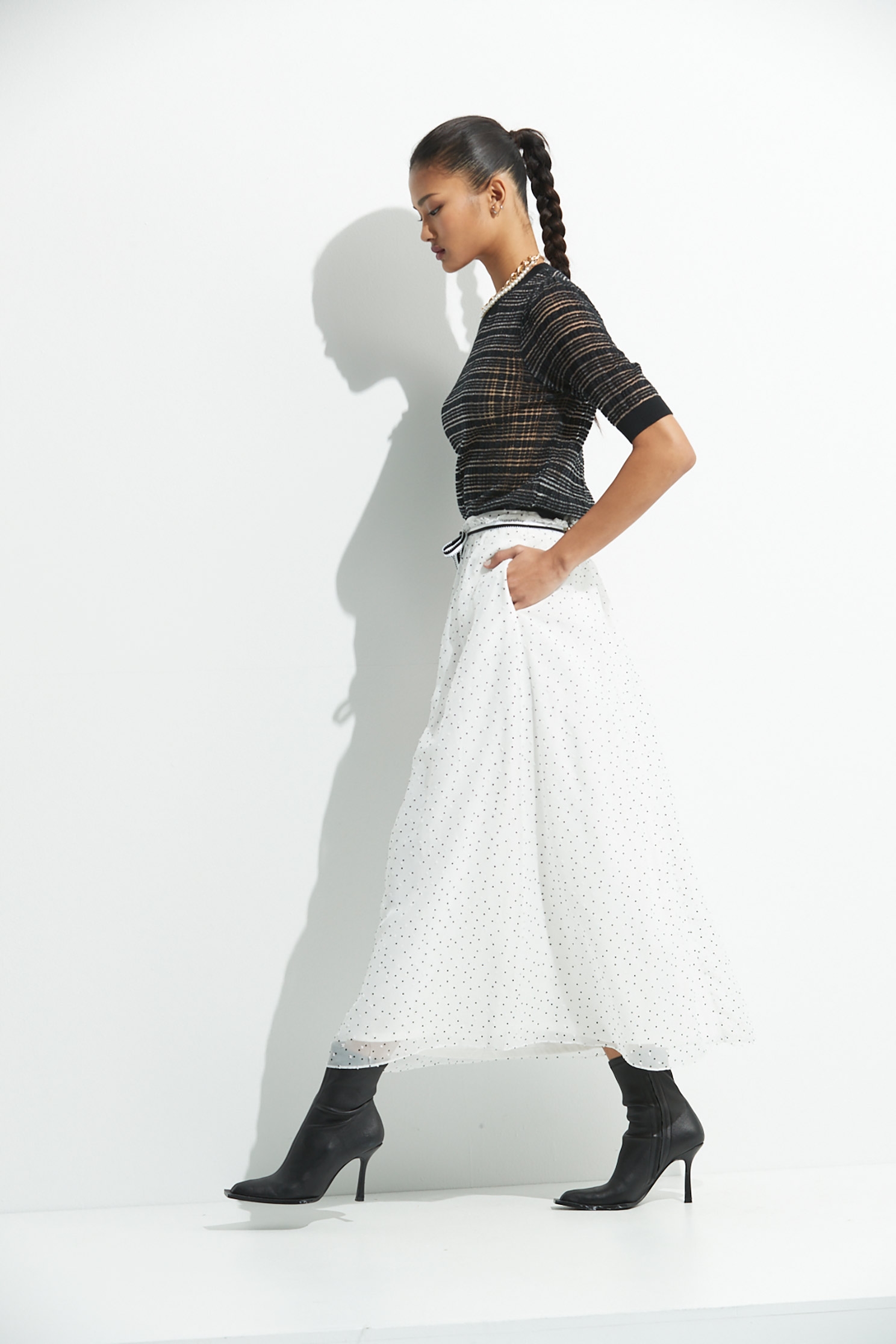 Dotted Organza Midi SkirtChiffon long skirt with dot design,Season (AW) Look,Midi skirts,Chiffon,Chiffon Midi skirts