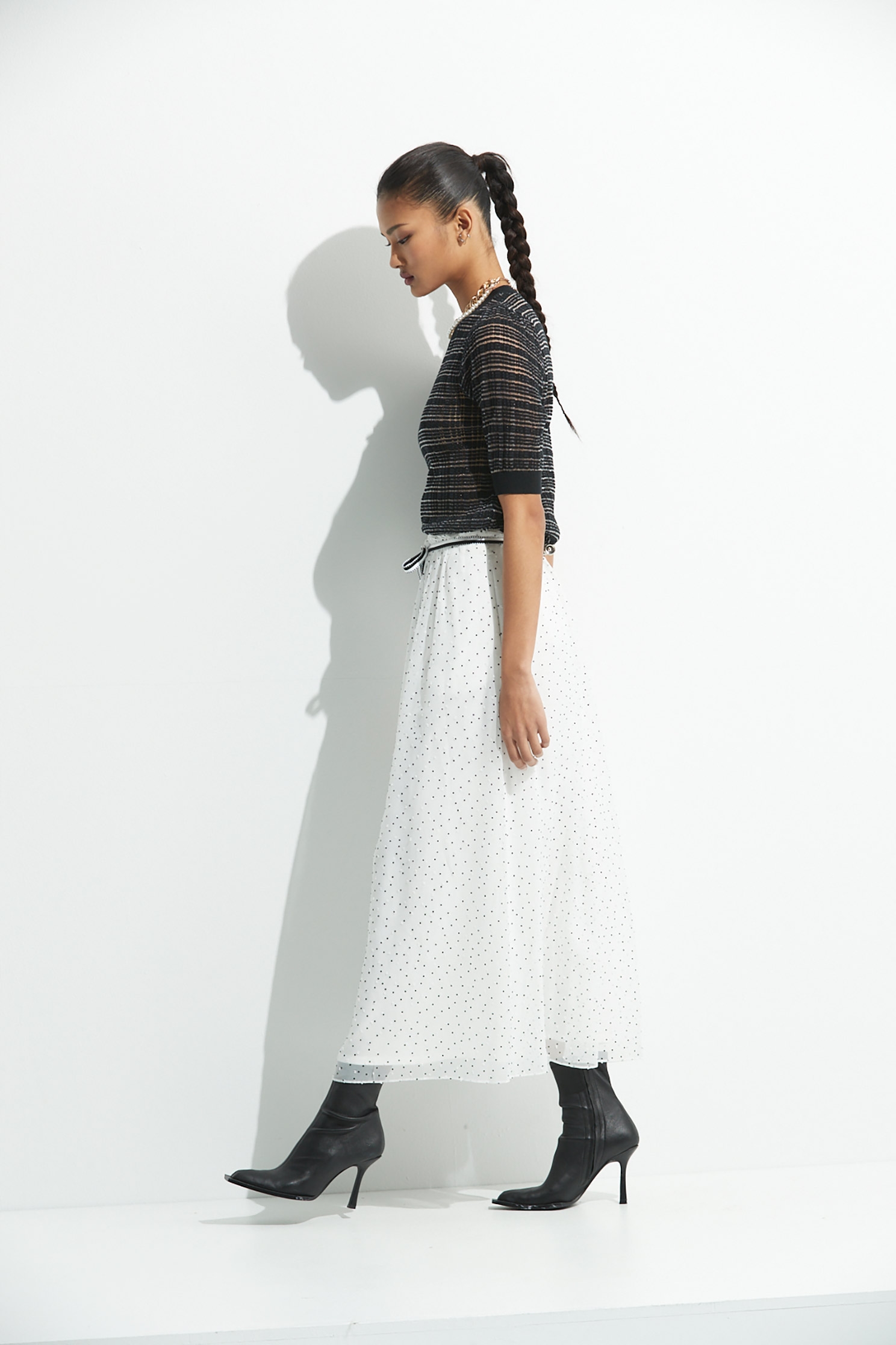 Dotted Organza Midi SkirtChiffon long skirt with dot design,Season (AW) Look,Midi skirts,Chiffon,Chiffon Midi skirts