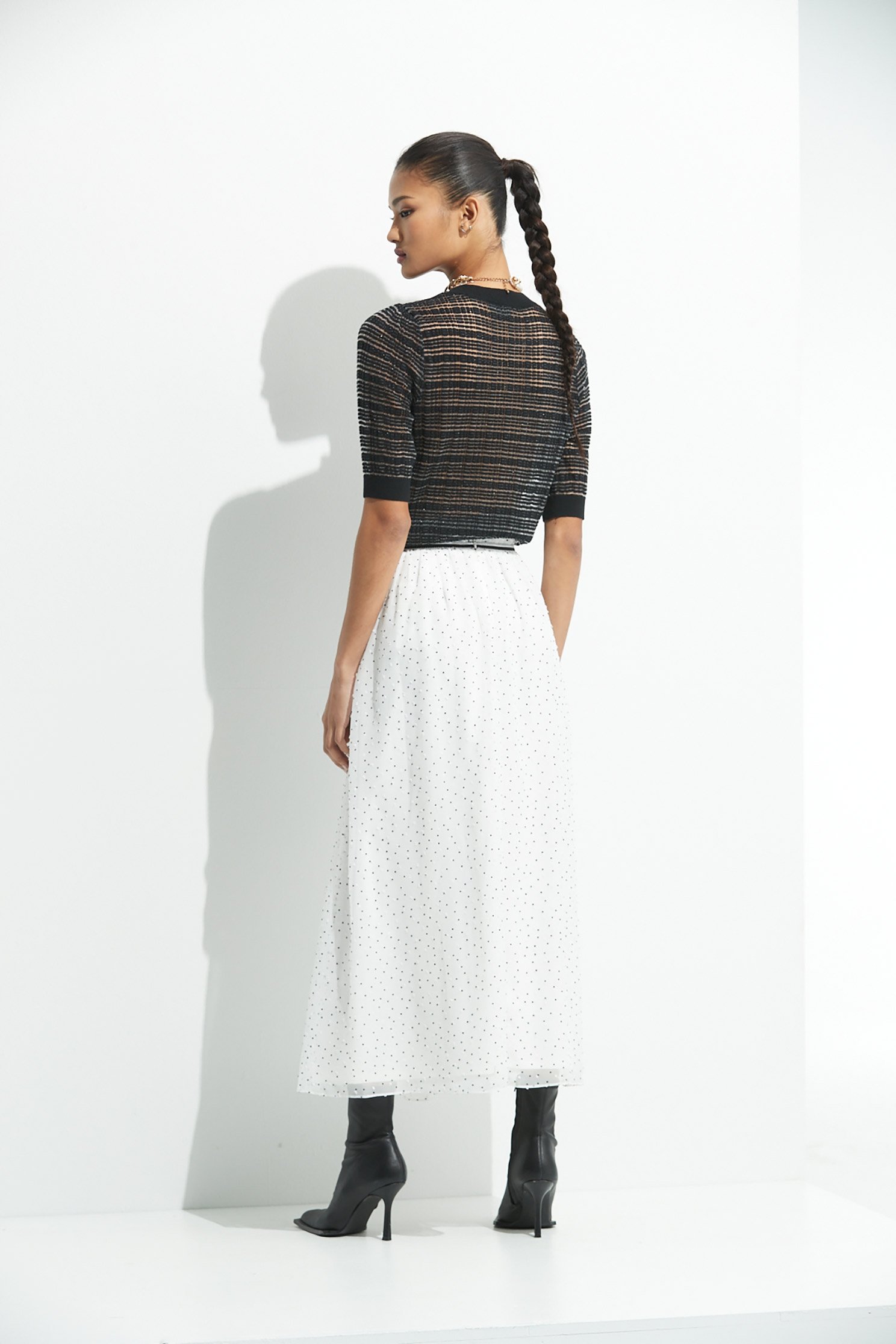 Dotted Organza Midi SkirtChiffon long skirt with dot design,Season (AW) Look,Midi skirts,Chiffon,Chiffon Midi skirts