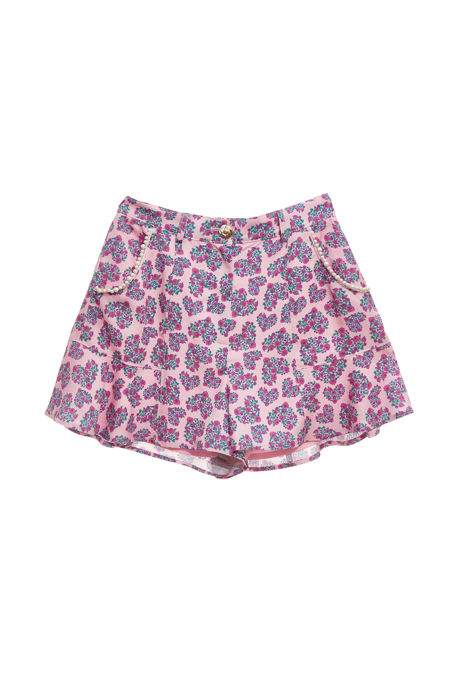 Floral Print Heart Pattern ShortsFloral Print Heart Pattern Shorts,Tops,Season (SS) Look,pearl,Shorts,Skorts