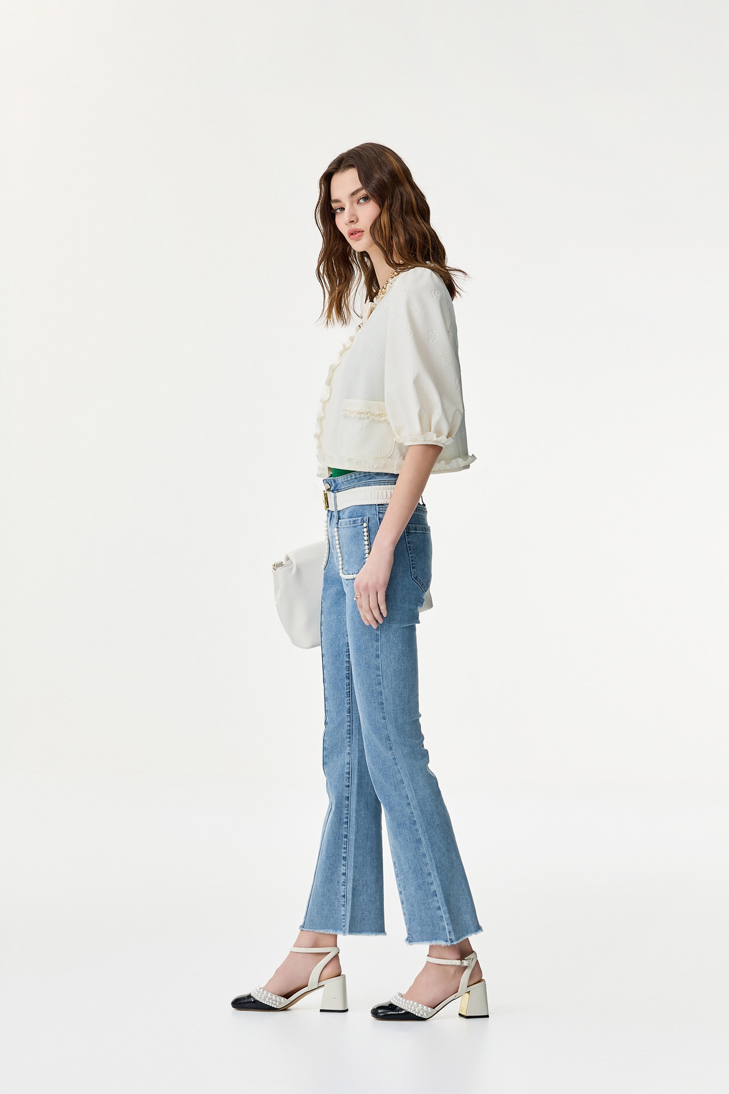Front Slit Fitted JeansFront Slit Fitted Jeans,Bell-bottoms,Season (SS) Look,Denim,Jeans,pearl,Bell-bottoms