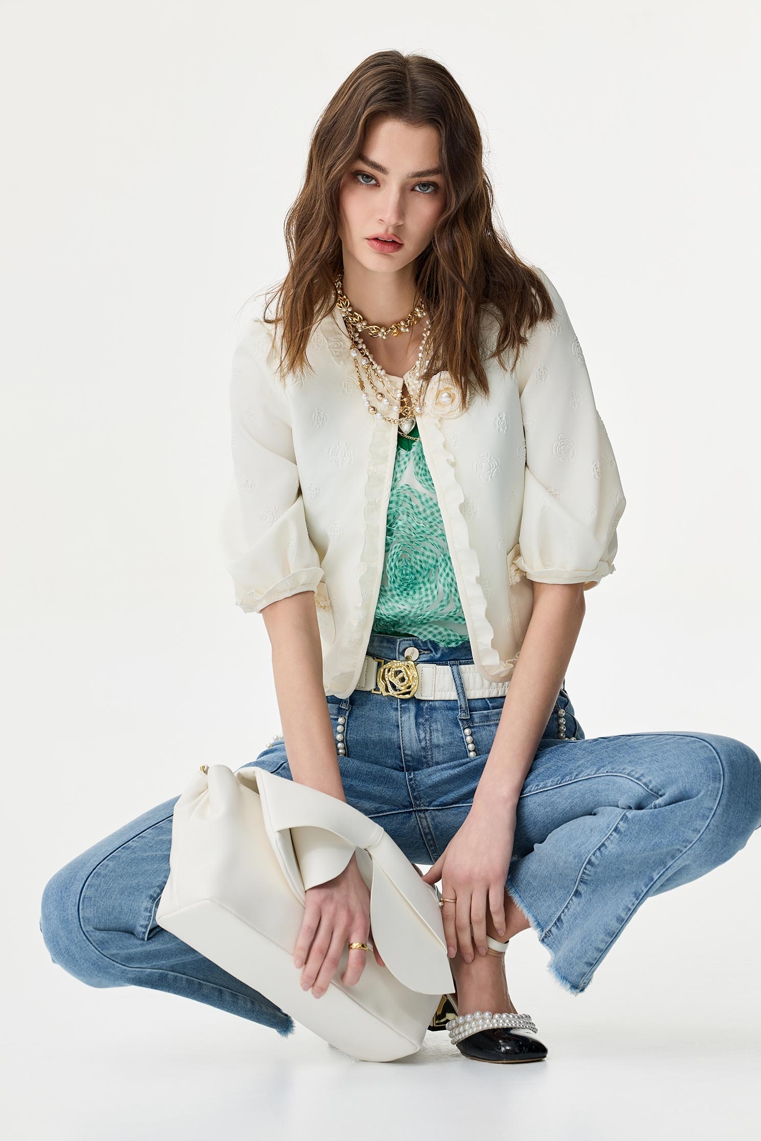 Front Slit Fitted JeansFront Slit Fitted Jeans,Bell-bottoms,Season (SS) Look,Denim,Jeans,pearl,Bell-bottoms