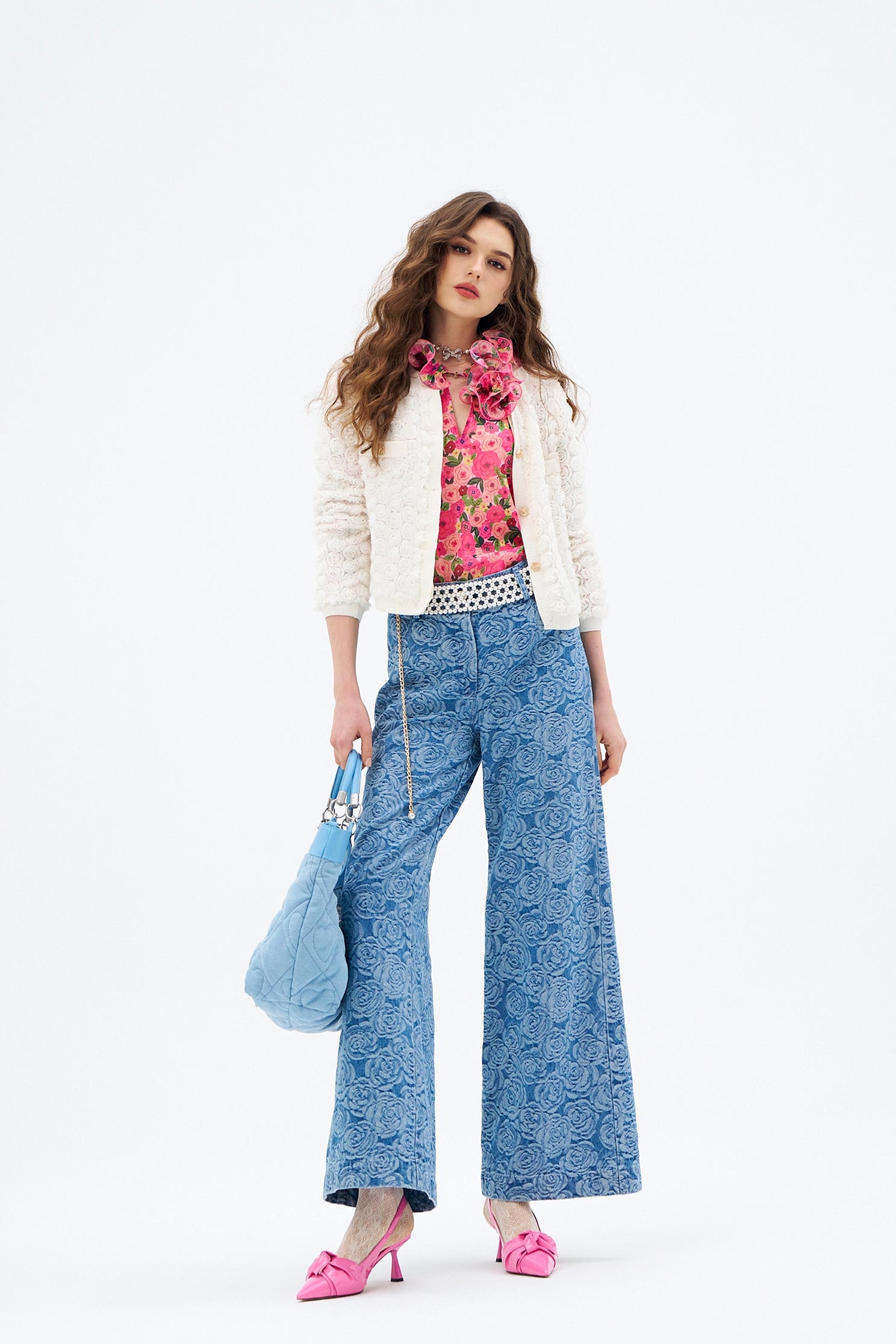 Rose Print Wide Leg JeansRose Print Wide Leg Jeans,Culottes,Denim,pearl,Season (AW) Look,Wide-leg jeans