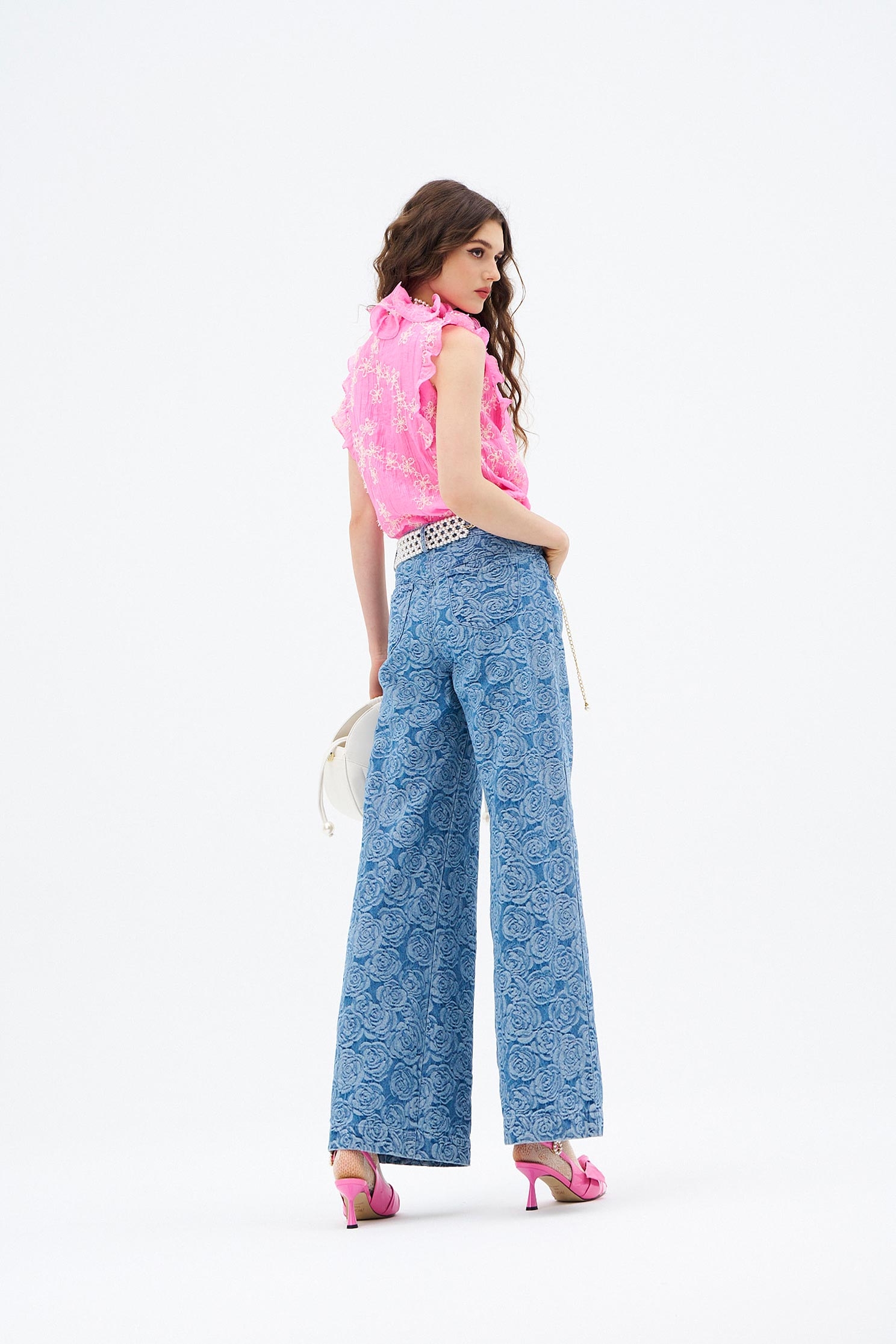 Rose Print Wide Leg JeansRose Print Wide Leg Jeans,Culottes,Denim,pearl,Season (AW) Look,Wide-leg jeans