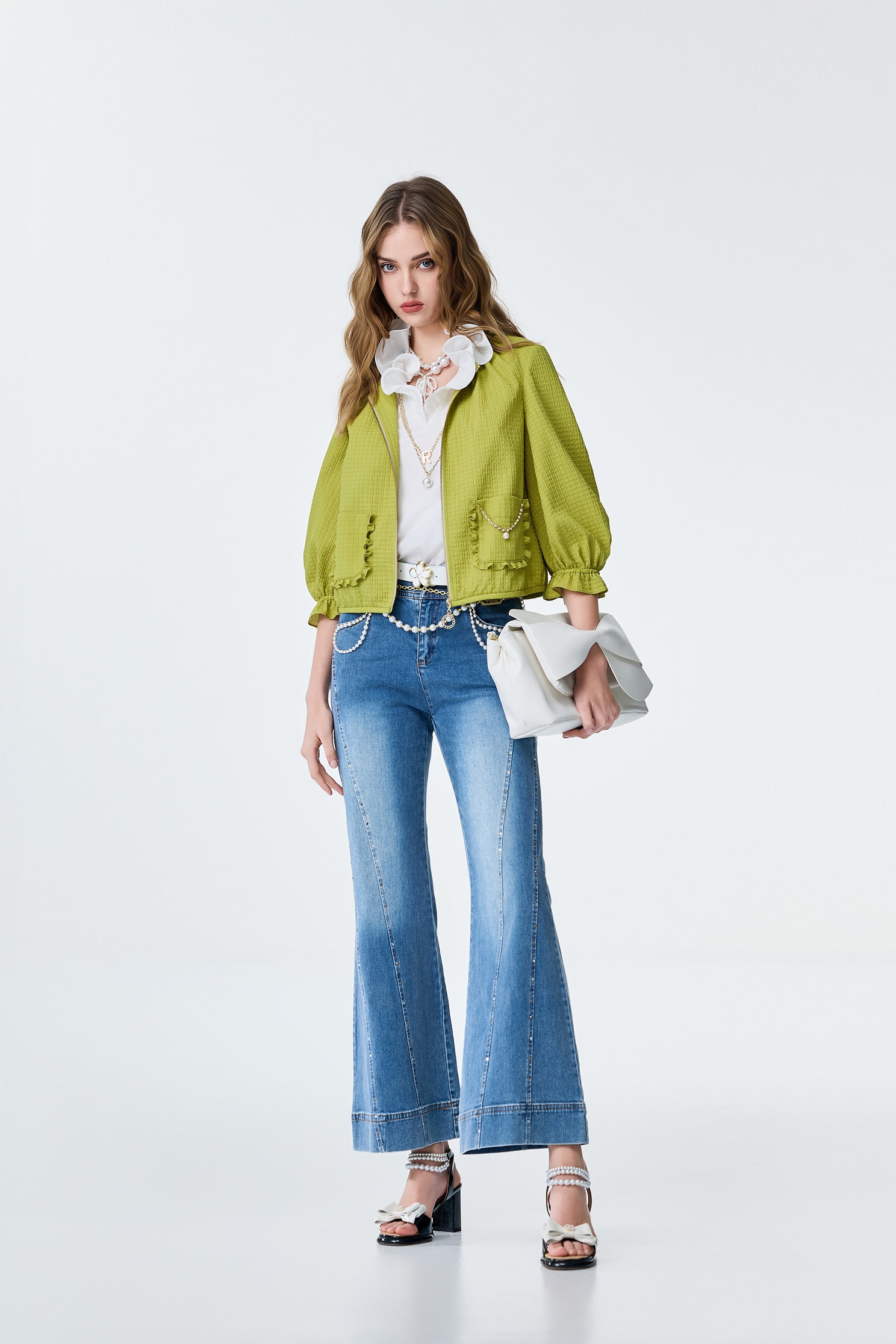 Pearl Detail Wide Leg JeansPearl Detail Wide Leg Jeans,Bell-bottoms,Season (SS) Look,Denim,Jeans,pearl,pants