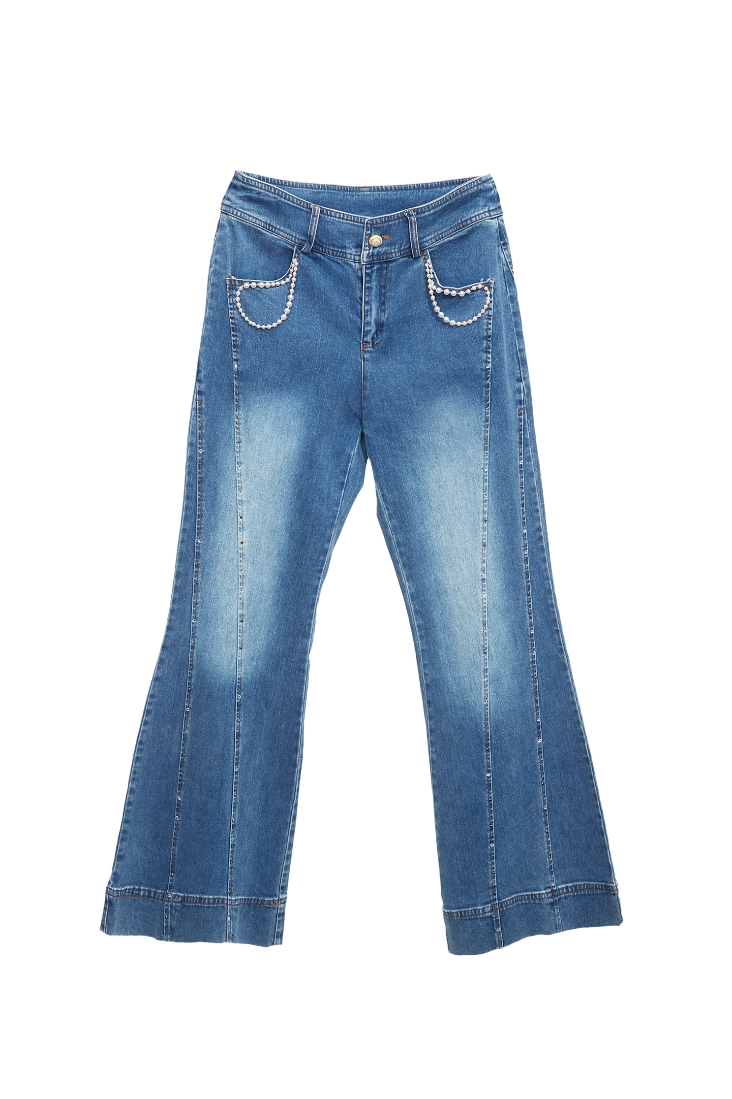 Pearl Detail Wide Leg JeansPearl Detail Wide Leg Jeans,Bell-bottoms,Season (SS) Look,Denim,Jeans,pearl,pants