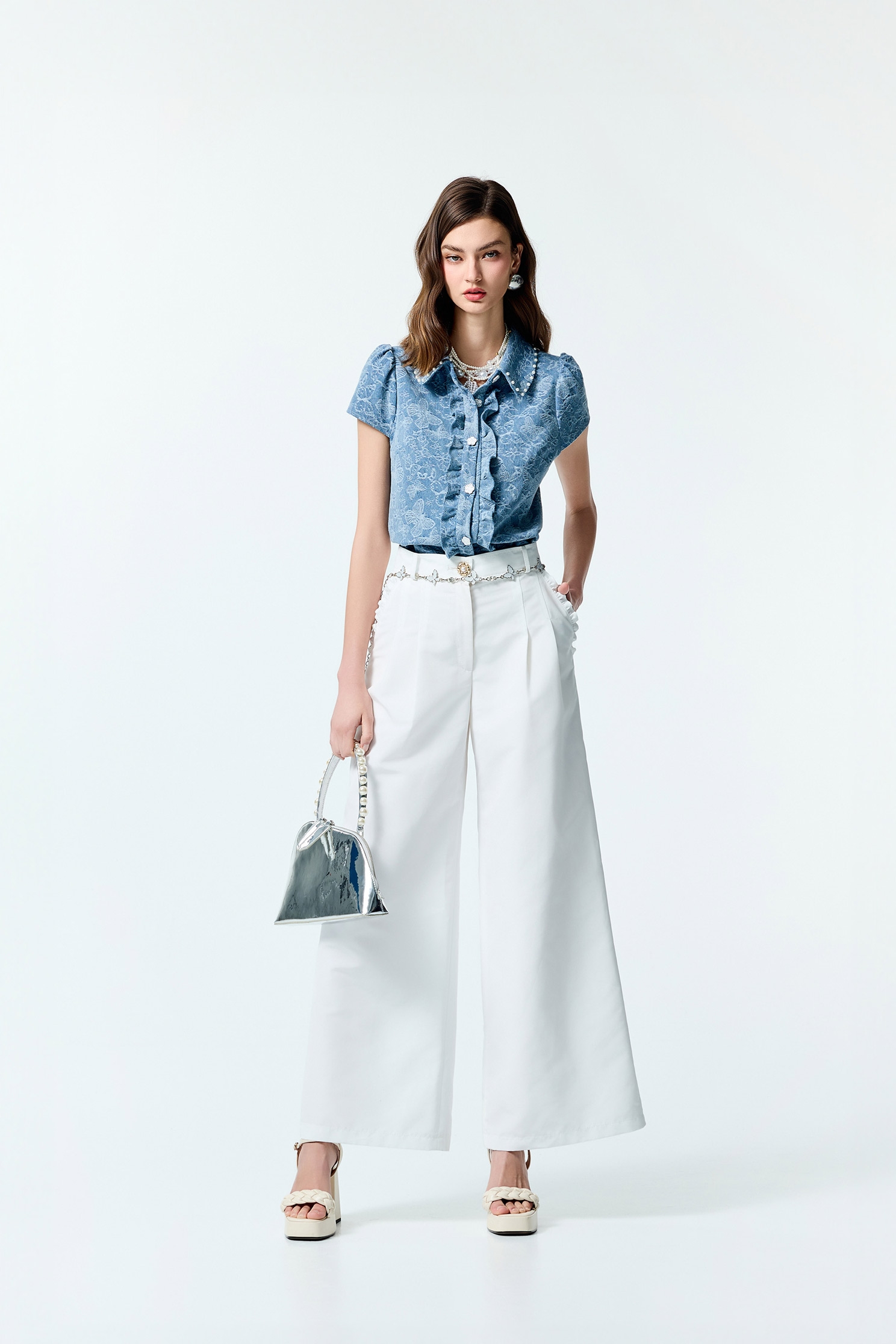 Wide Leg Pants With Butterfly Chain BeltWide Leg Pants With Butterfly Chain Belt,Office Looks,Culottes,Season (SS) Look,City Feminine,Culottes