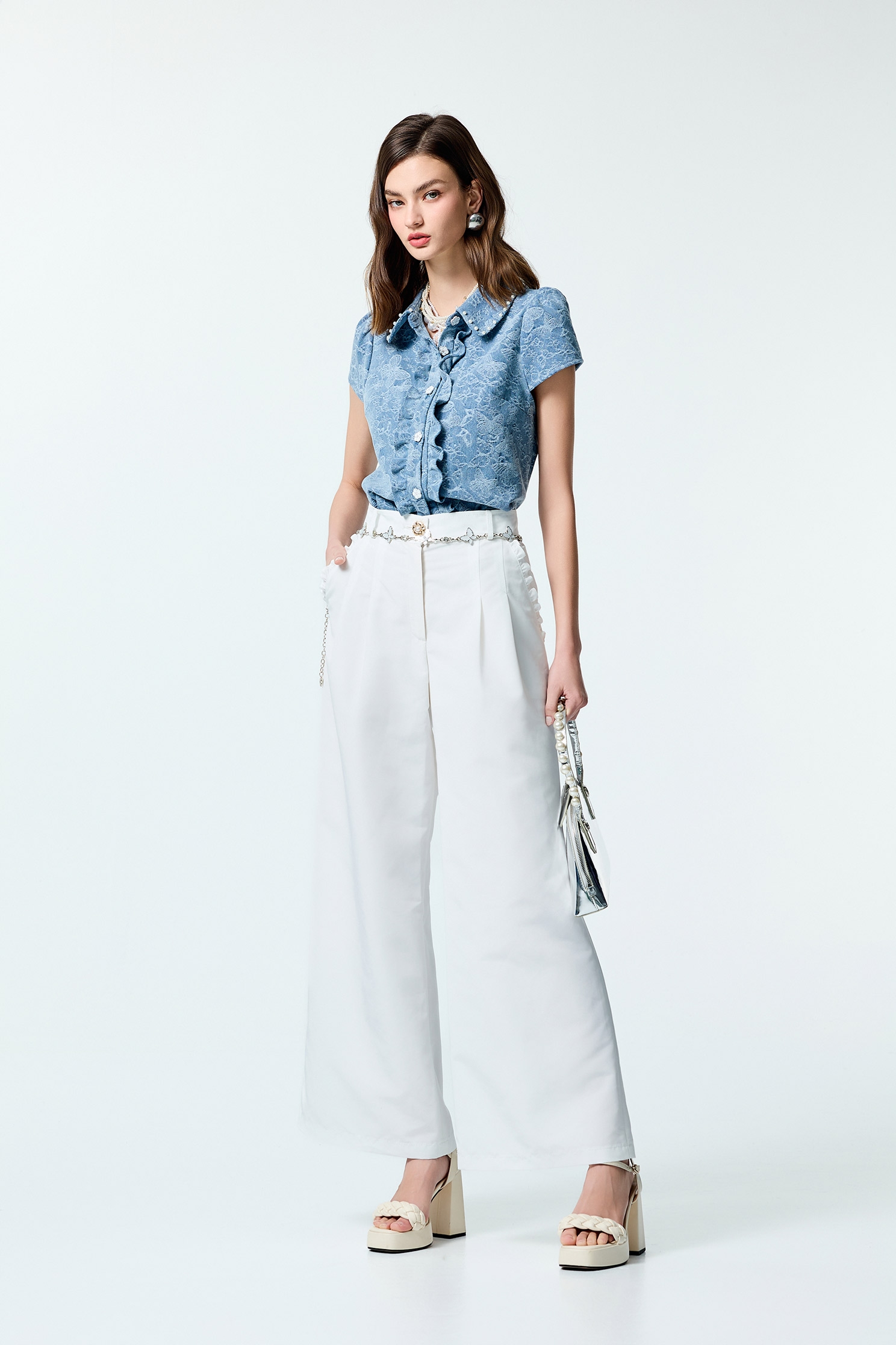 Wide Leg Pants With Butterfly Chain BeltWide Leg Pants With Butterfly Chain Belt,Office Looks,Culottes,Season (SS) Look,City Feminine,Culottes