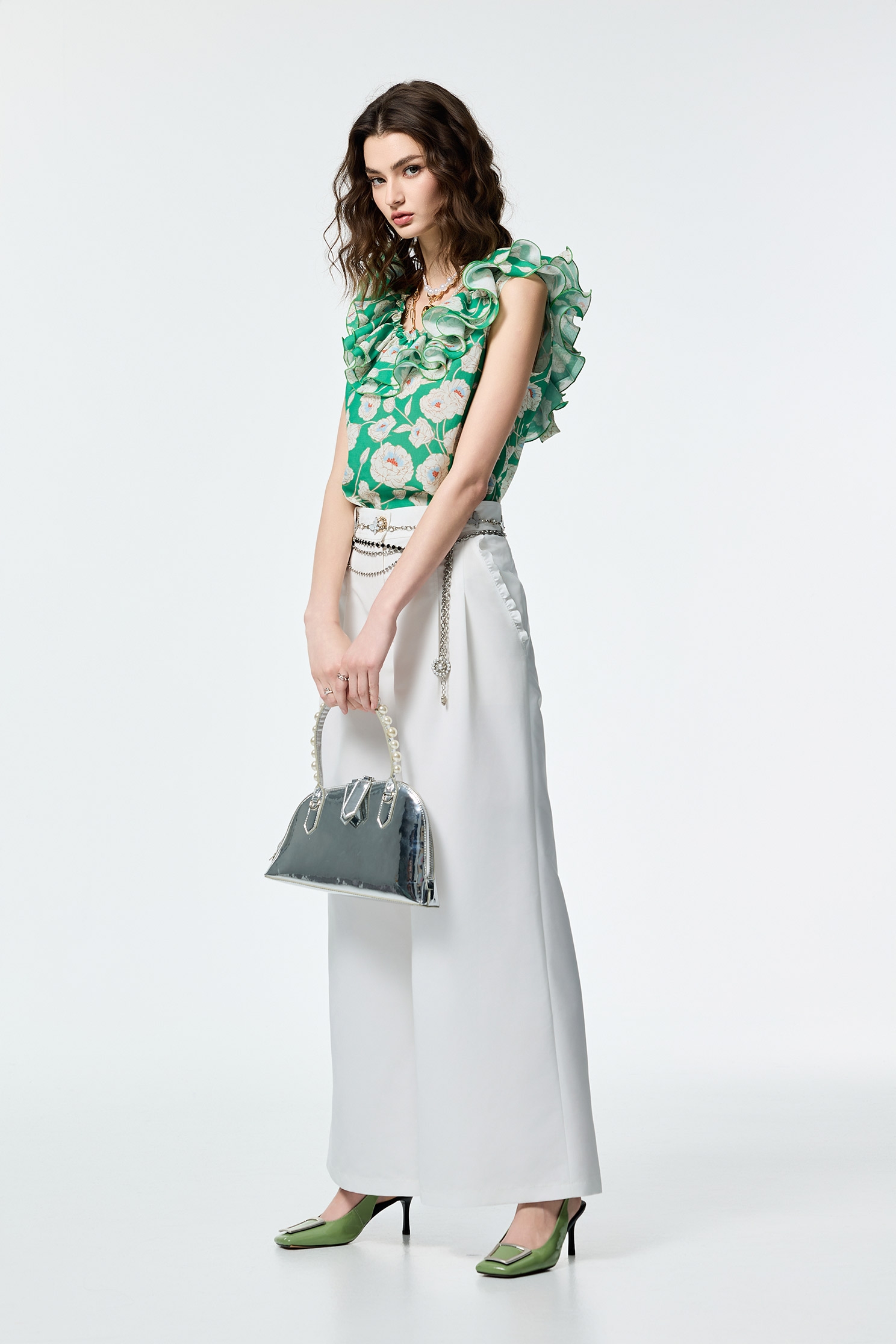 Wide Leg Pants With Butterfly Chain BeltWide Leg Pants With Butterfly Chain Belt,Office Looks,Culottes,Season (SS) Look,City Feminine,Culottes
