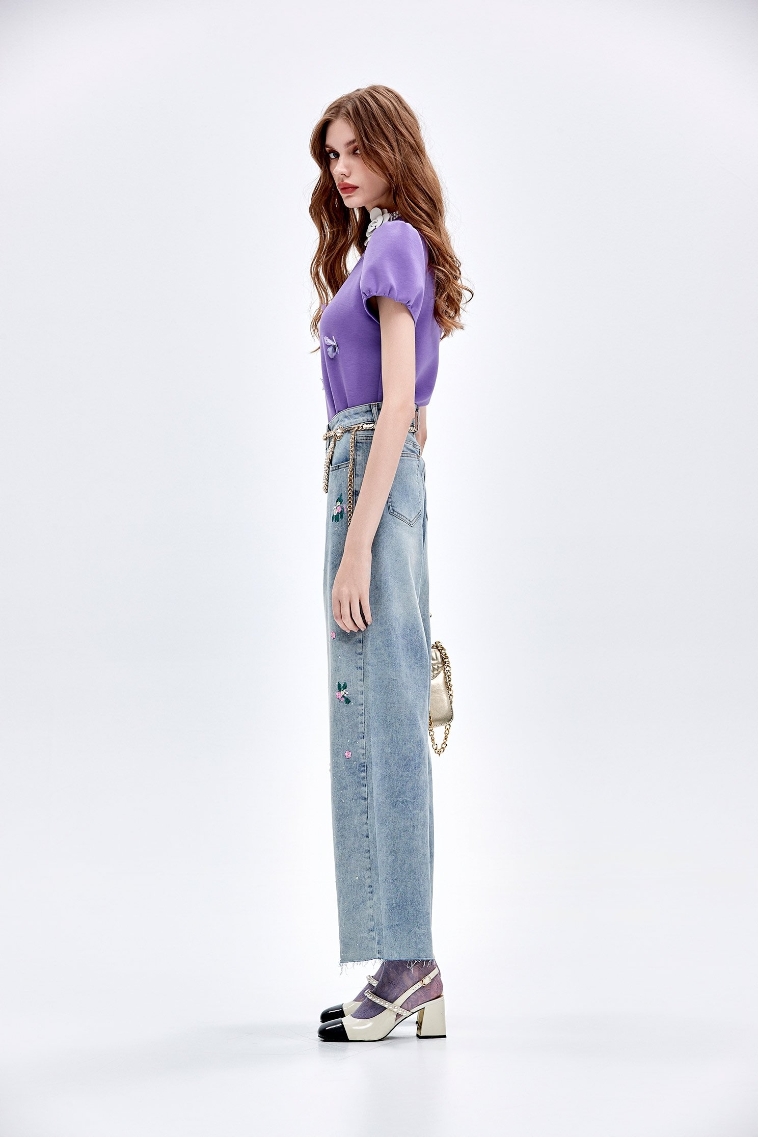 Floral Embroidery Sequin Detail JeansFloral Embroidery Sequin Detail Jeans,Embroidered,Culottes,Denim,Jeans,Season (AW) Look,Wide-leg jeans