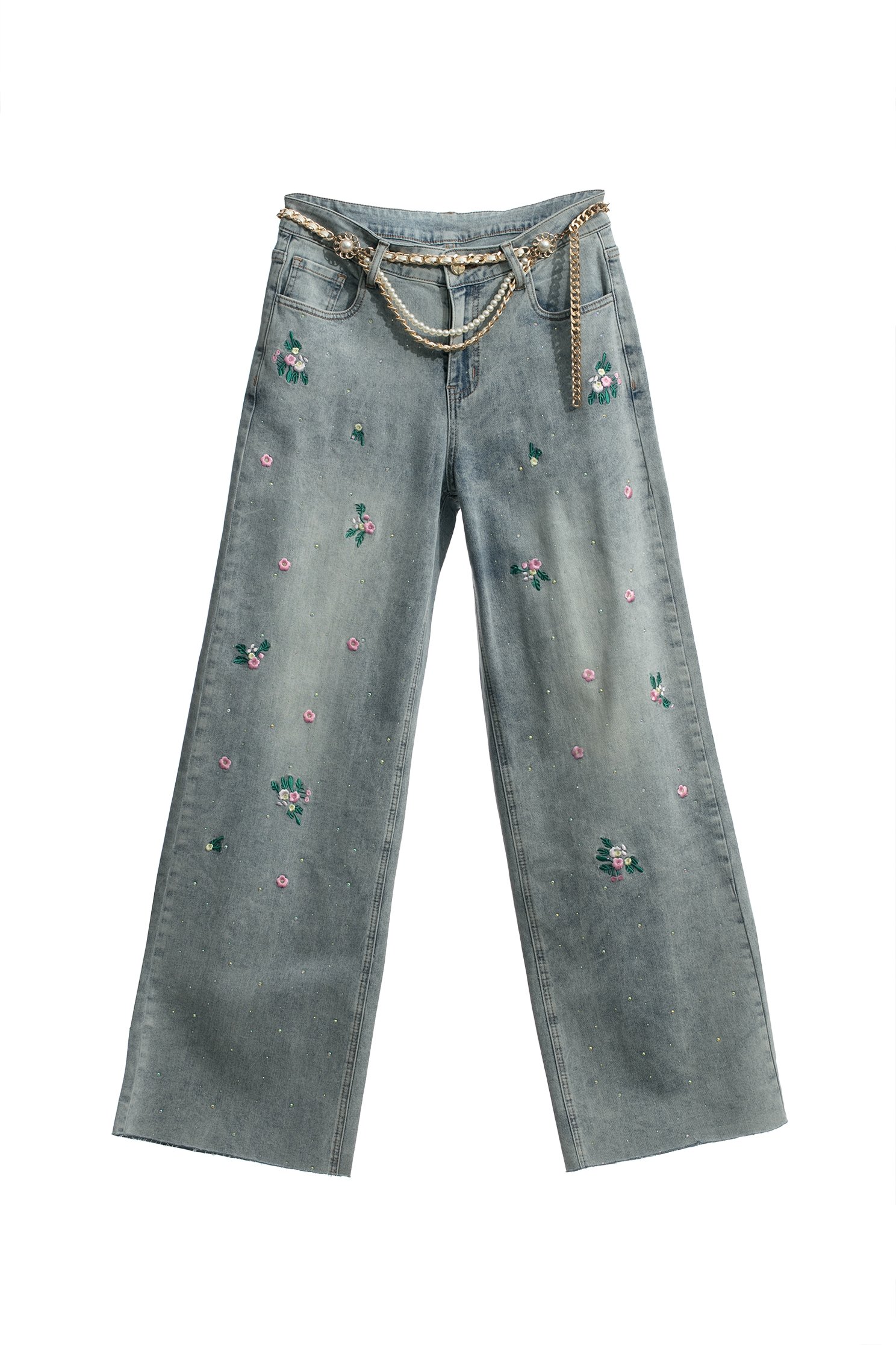 Floral Embroidery Sequin Detail JeansFloral Embroidery Sequin Detail Jeans,Embroidered,Culottes,Denim,Jeans,Season (AW) Look,Wide-leg jeans