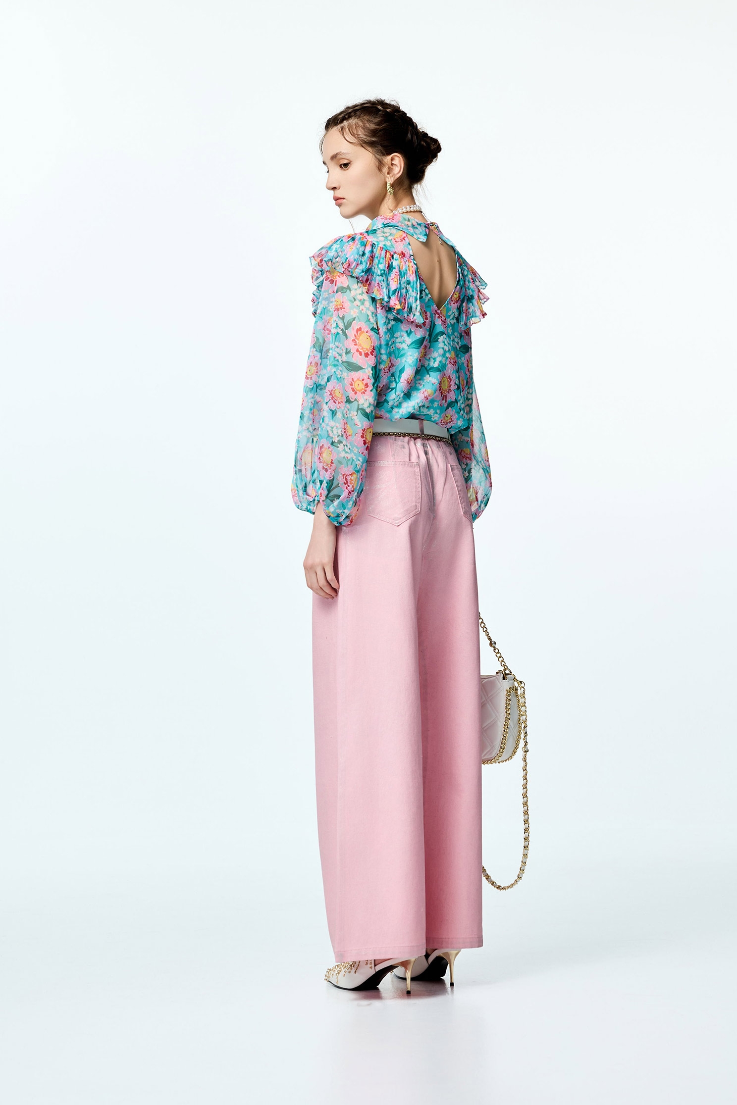 Metallic Sheen Pink JeansMetallic Sheen Pink Jeans,Office Looks,co-ord sets,Denim,Denim pants,Season (AW) Look,Valentine,Wide-leg jeans,Pants