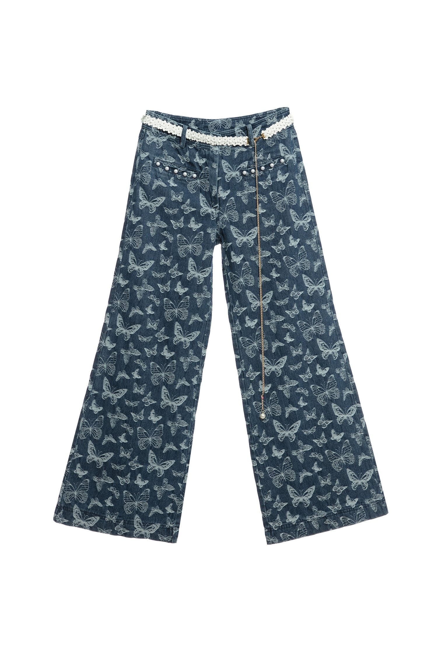 Butterfly Print Wide Leg JeansButterfly Print Wide Leg Jeans,Culottes,Denim,Jeans,Denim pants,Season (AW) Look,Belts,Wide-leg jeans,Pants